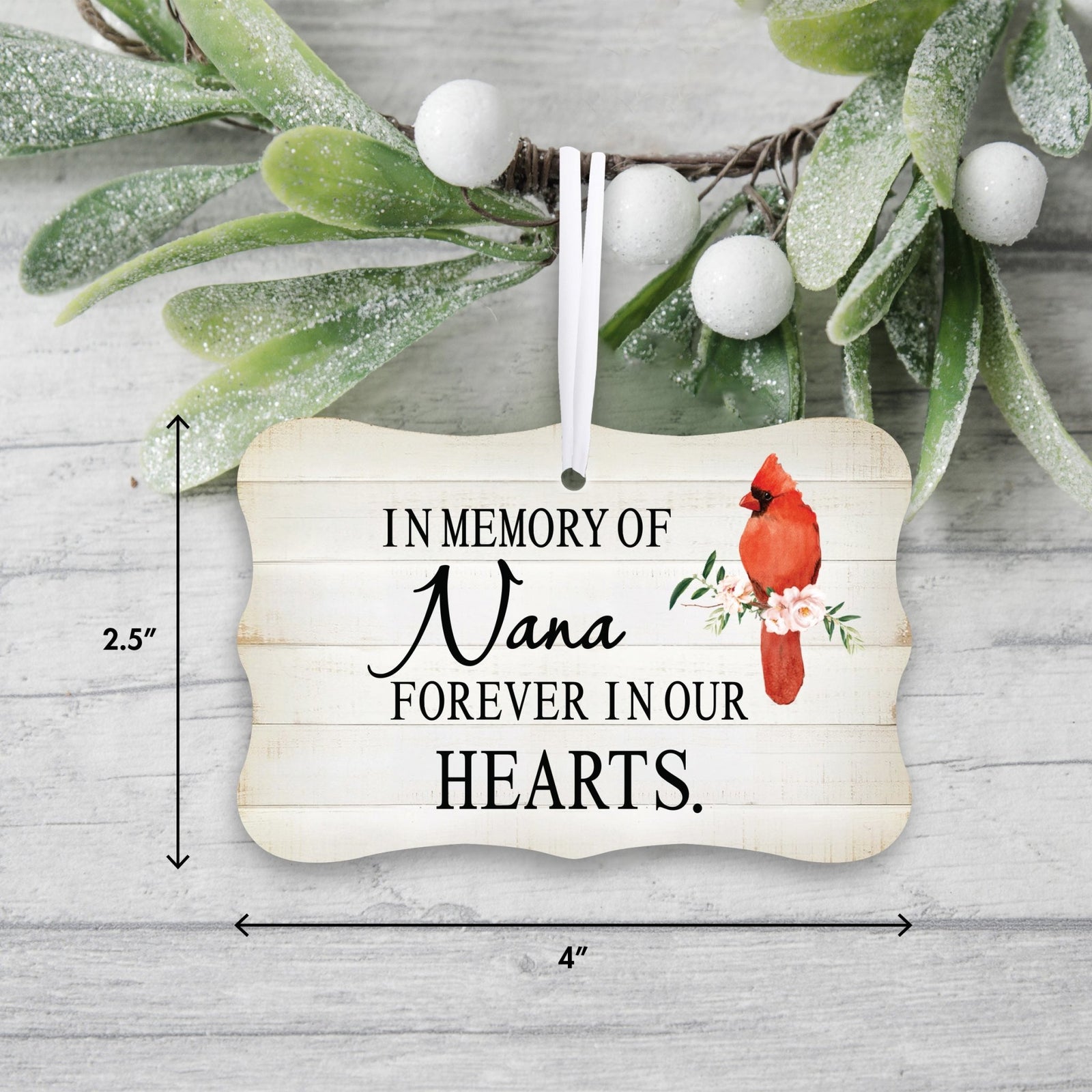 Custom Wooden Memorial Cardinal Ribbon Scalloped Ornament for Loss of Loved One - In Memory Of Nana - LifeSong Milestones