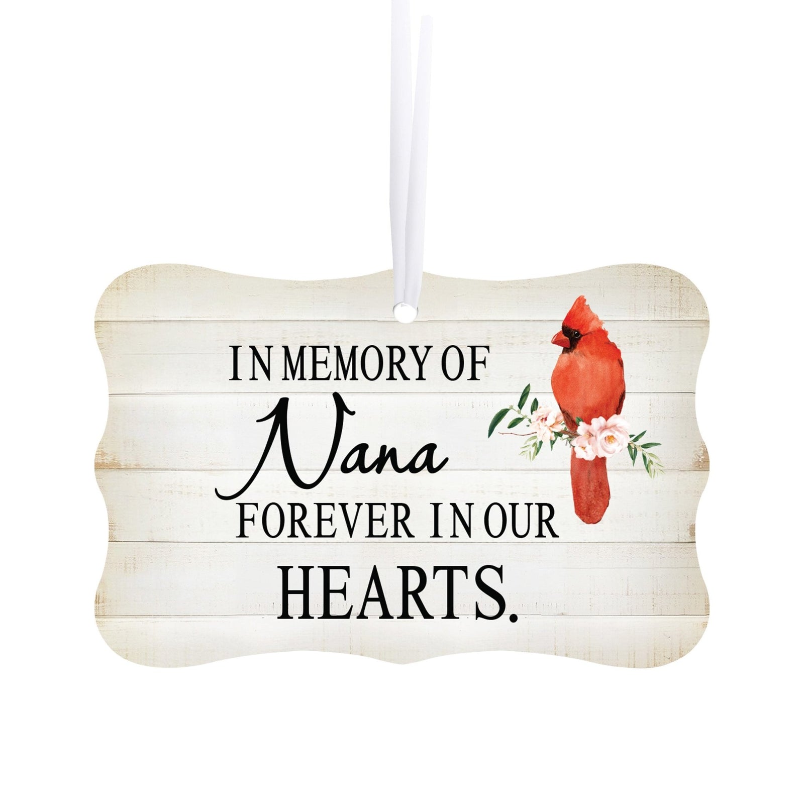 Custom Wooden Memorial Cardinal Ribbon Scalloped Ornament for Loss of Loved One - In Memory Of Nana - LifeSong Milestones
