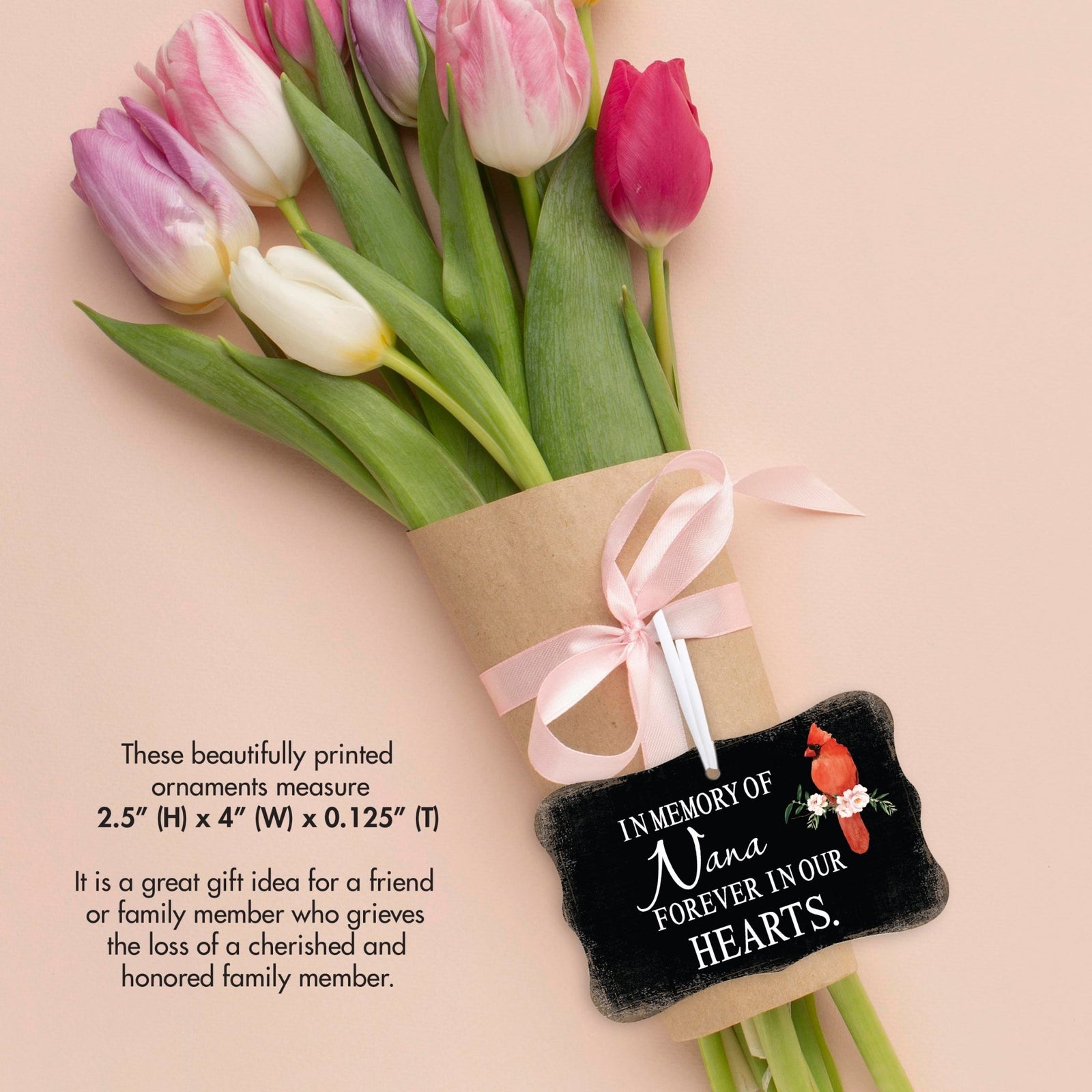 Custom Wooden Memorial Cardinal Ribbon Scalloped Ornament for Loss of Loved One - In Memory Of Nana - LifeSong Milestones