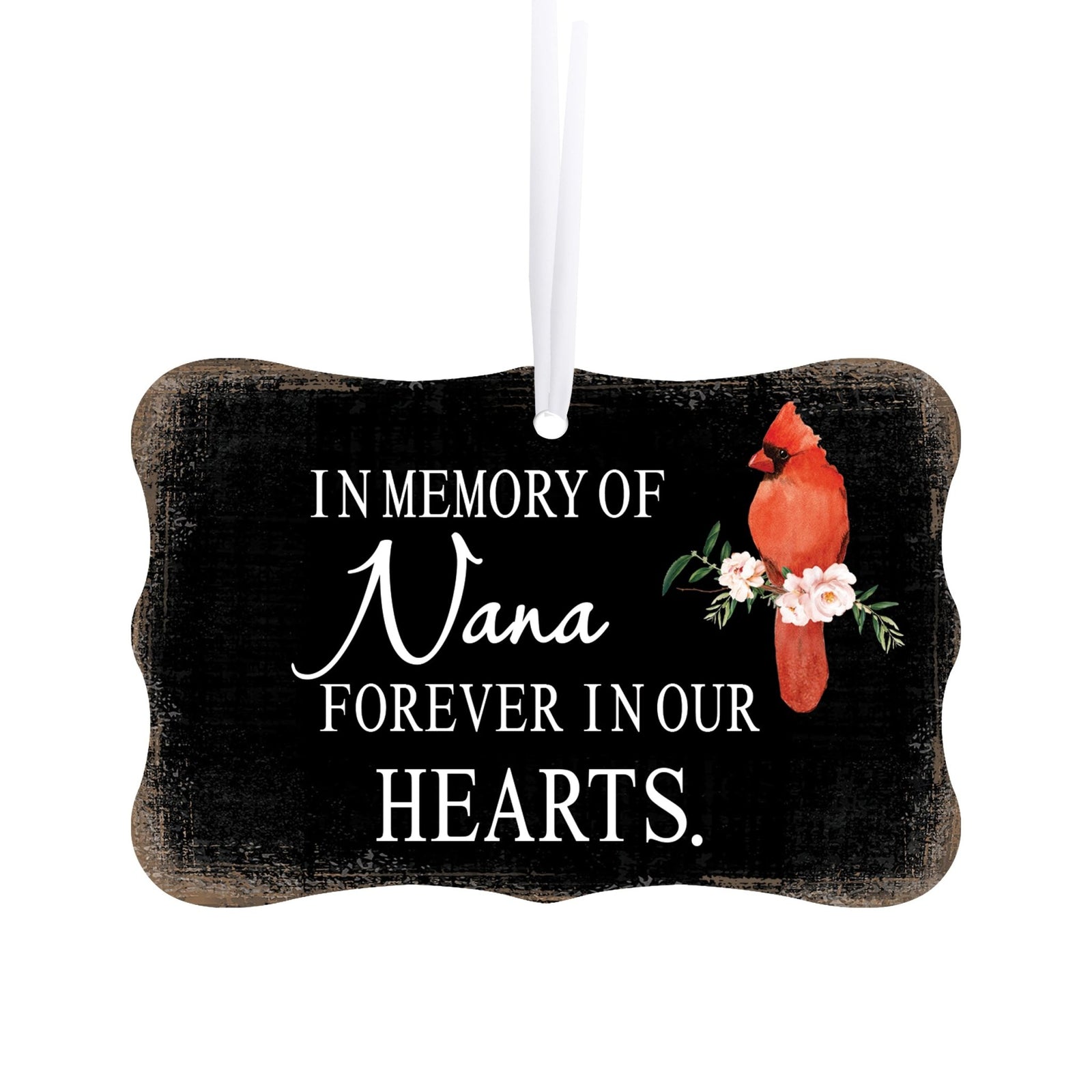 Custom Wooden Memorial Cardinal Ribbon Scalloped Ornament for Loss of Loved One - In Memory Of Nana - LifeSong Milestones