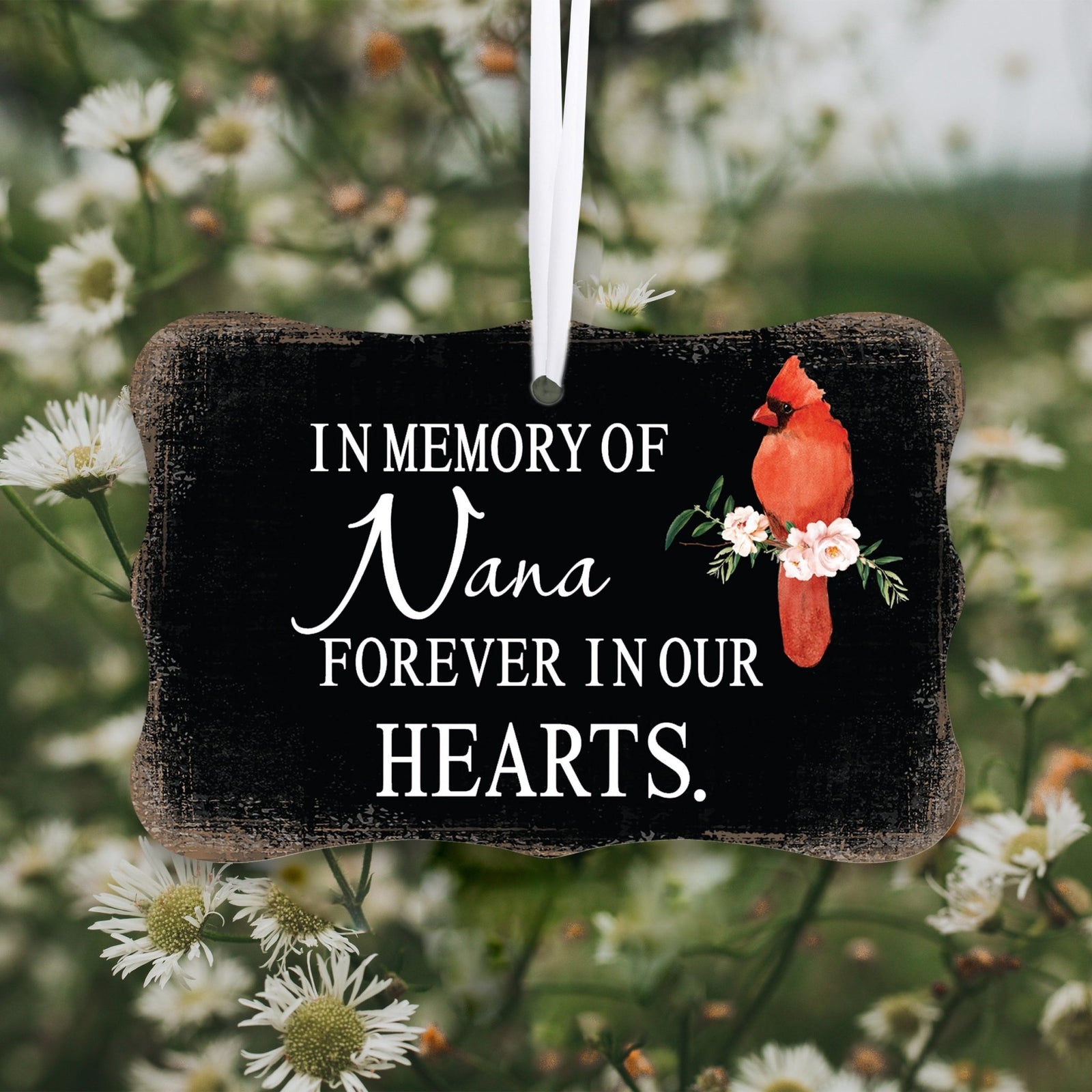 Custom Wooden Memorial Cardinal Ribbon Scalloped Ornament for Loss of Loved One - In Memory Of Nana - LifeSong Milestones