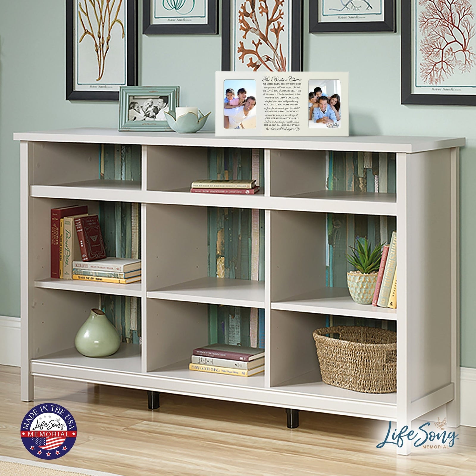 Custom Wooden Memorial Double Picture Frame holds 2-4x6 photo - Broken Chain - LifeSong Milestones