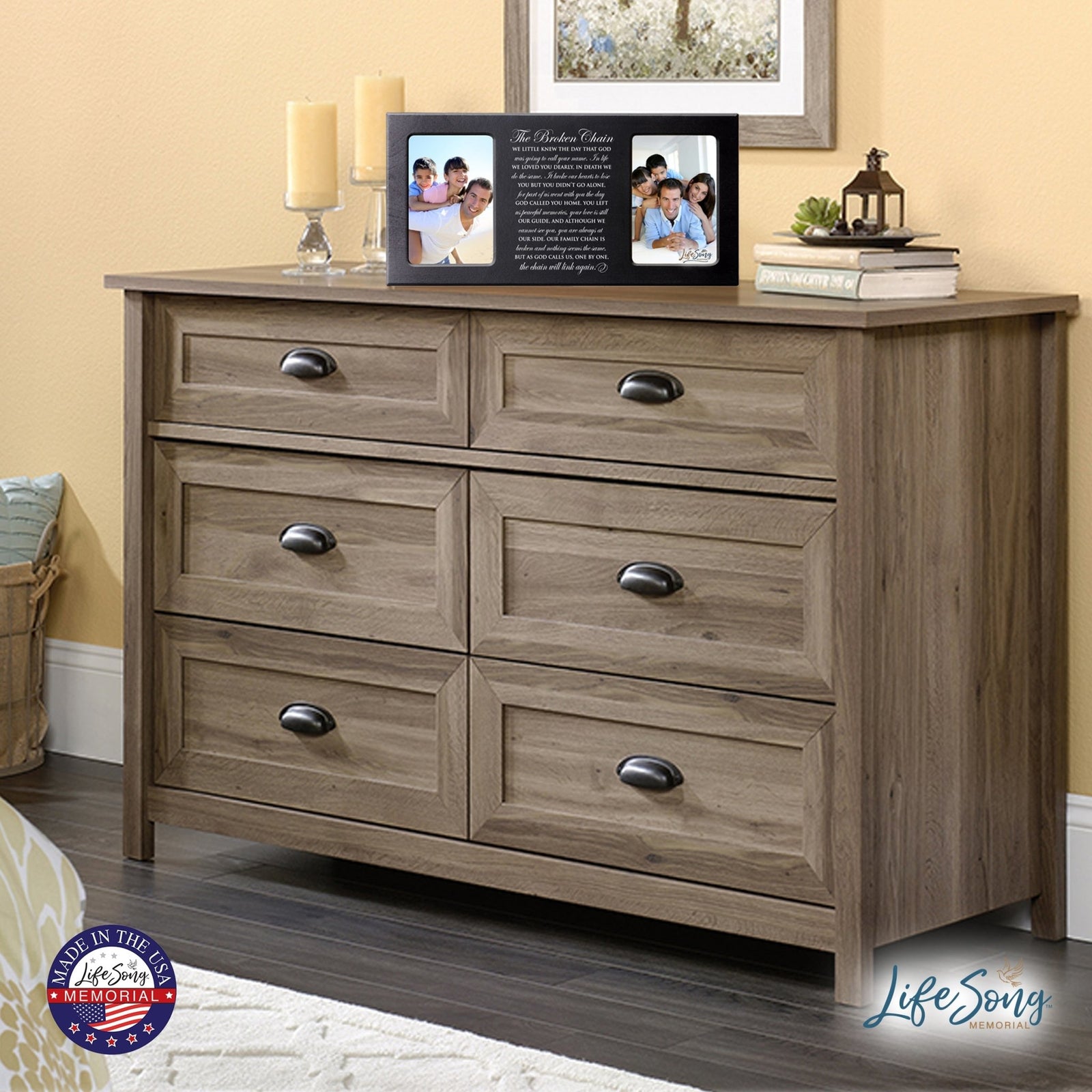 Custom Wooden Memorial Double Picture Frame holds 2-4x6 photo - Broken Chain - LifeSong Milestones