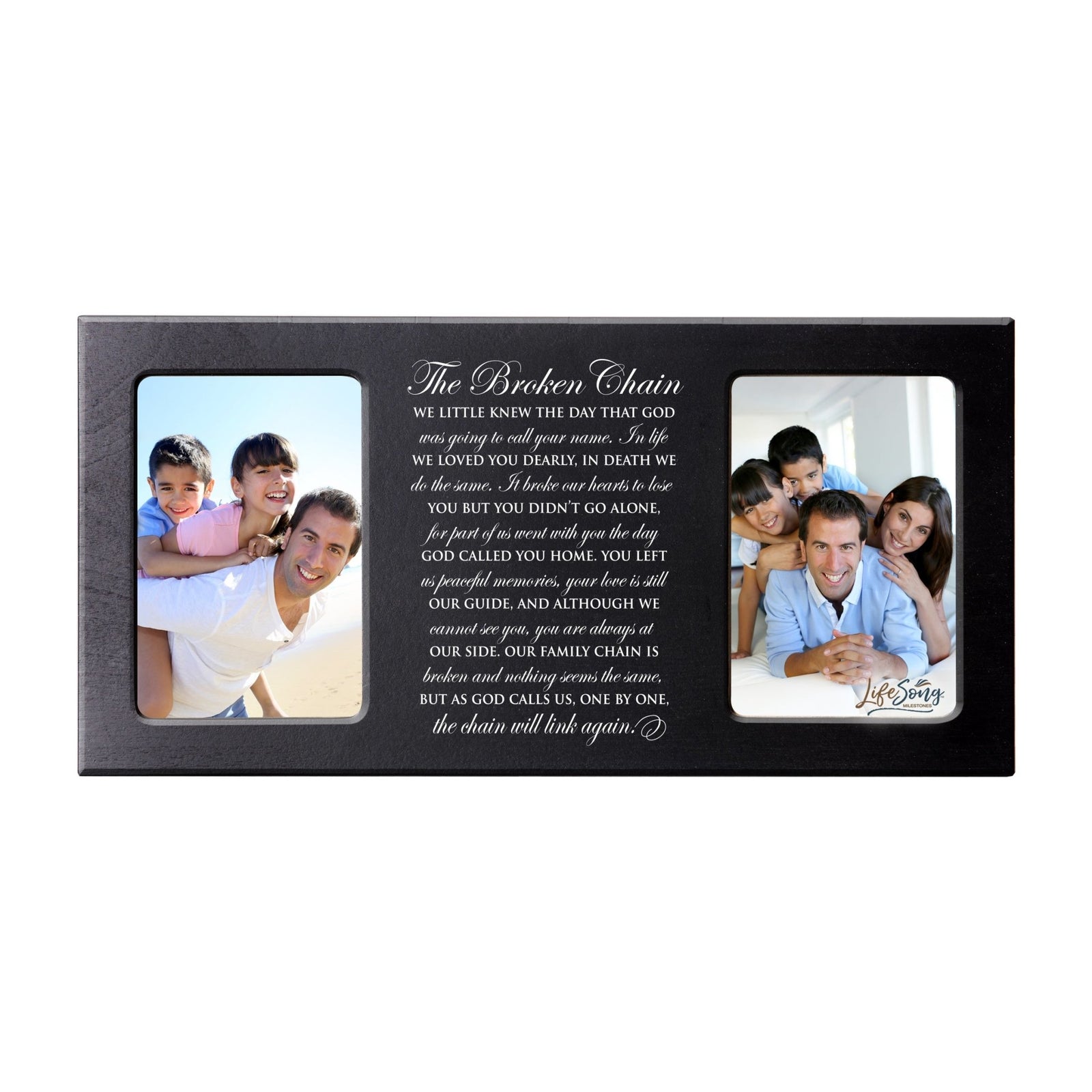 Custom Wooden Memorial Double Picture Frame holds 2-4x6 photo - Broken Chain - LifeSong Milestones