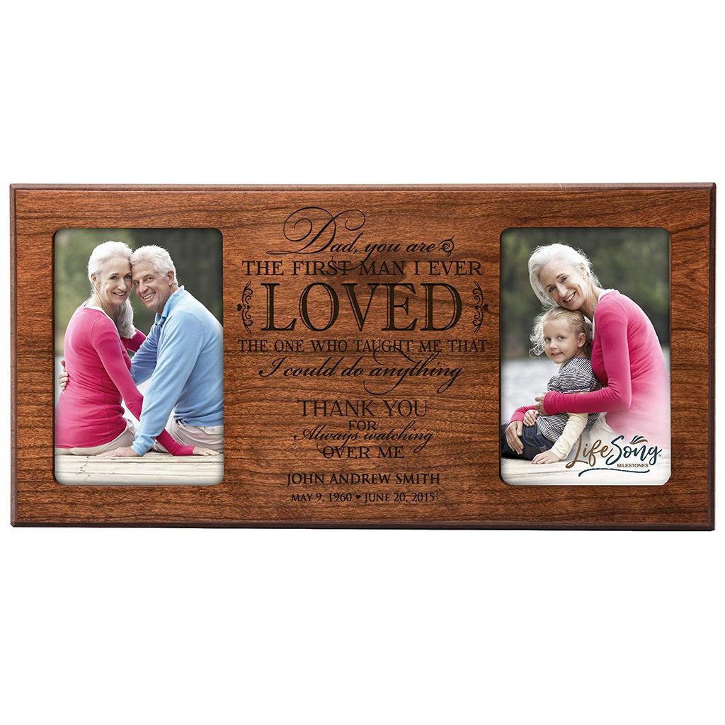 Custom Wooden Memorial Double Picture Frame holds 2-4x6 photo - First Man I Ever Loved - LifeSong Milestones