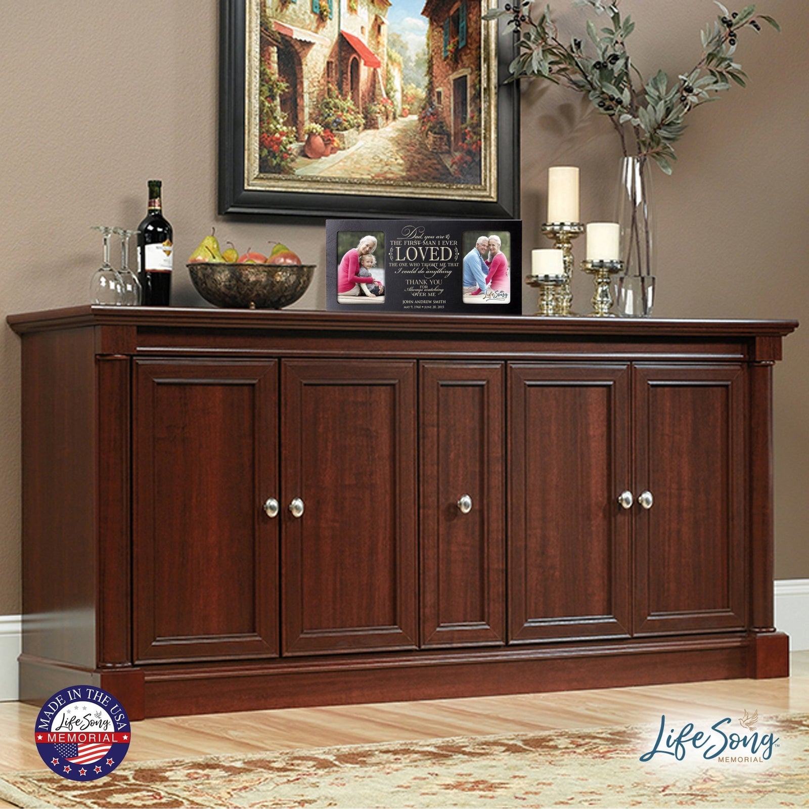 Custom Wooden Memorial Double Picture Frame holds 2-4x6 photo - First Man I Ever Loved - LifeSong Milestones