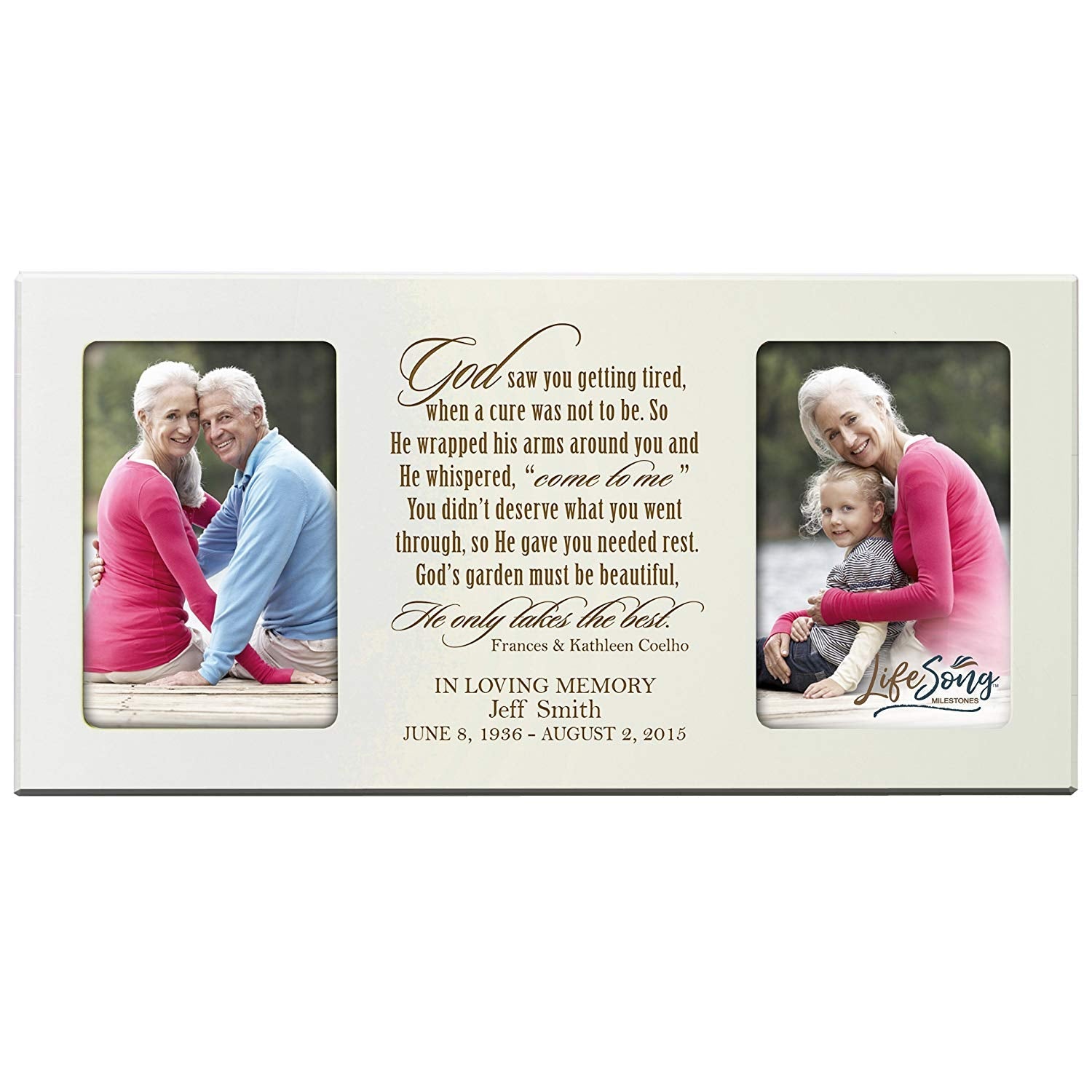 Custom Wooden Memorial Double Picture Frame holds 2-4x6 photo - God saw you - LifeSong Milestones