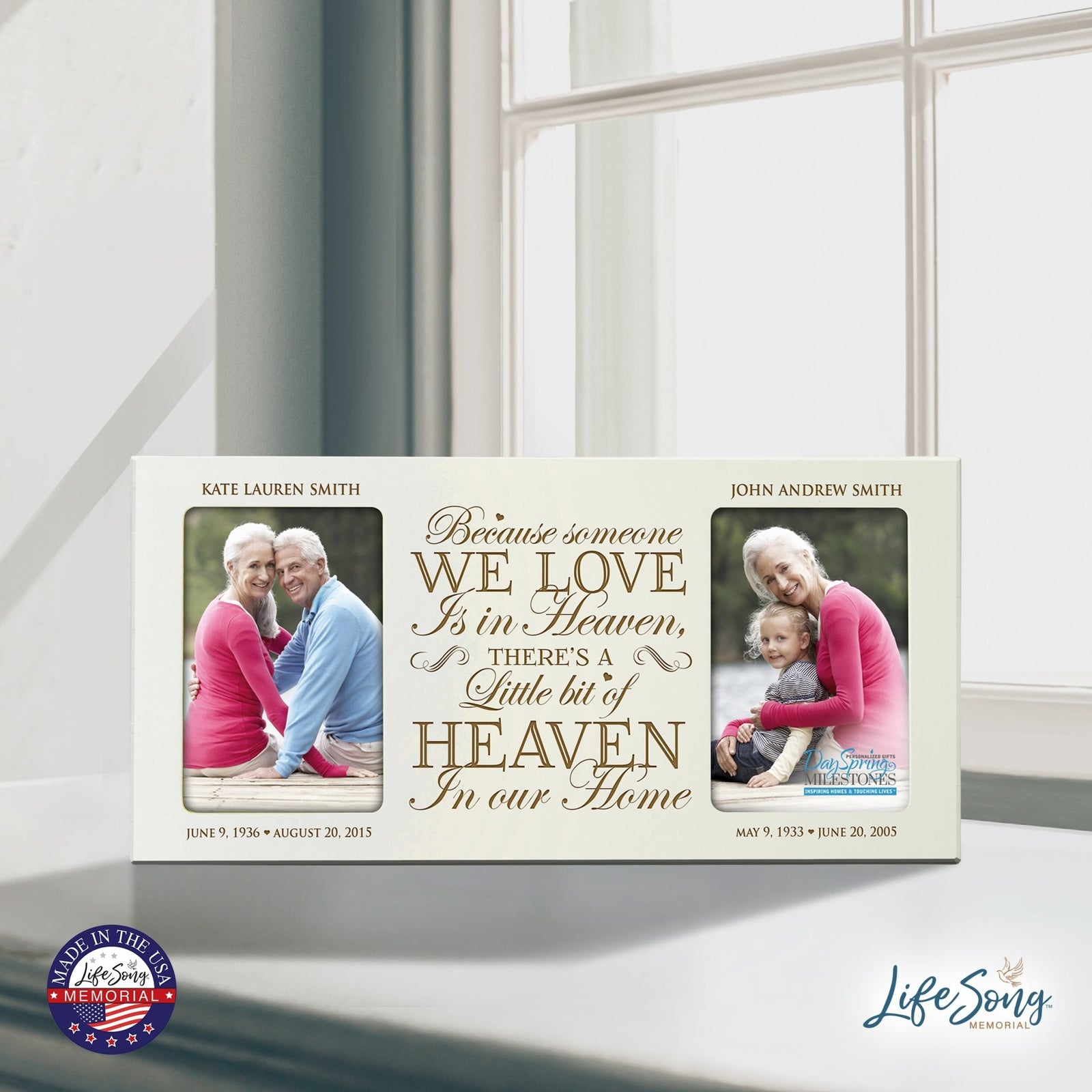 Custom Wooden Memorial Double Picture Frame holds 2-4x6 photo - Little Bit of Heaven - LifeSong Milestones