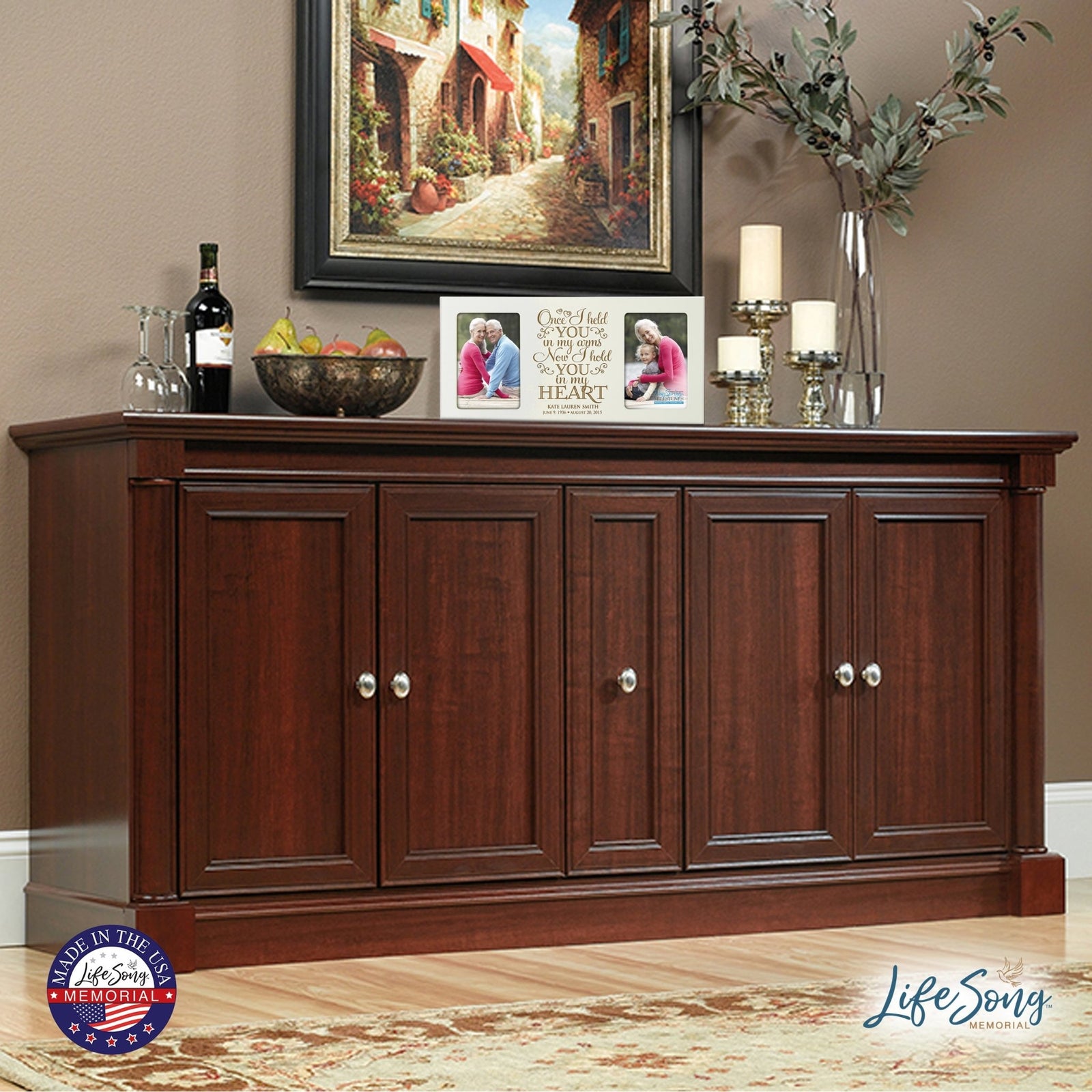 Custom Wooden Memorial Double Picture Frame holds 2-4x6 photo - Present In Our Hearts - LifeSong Milestones