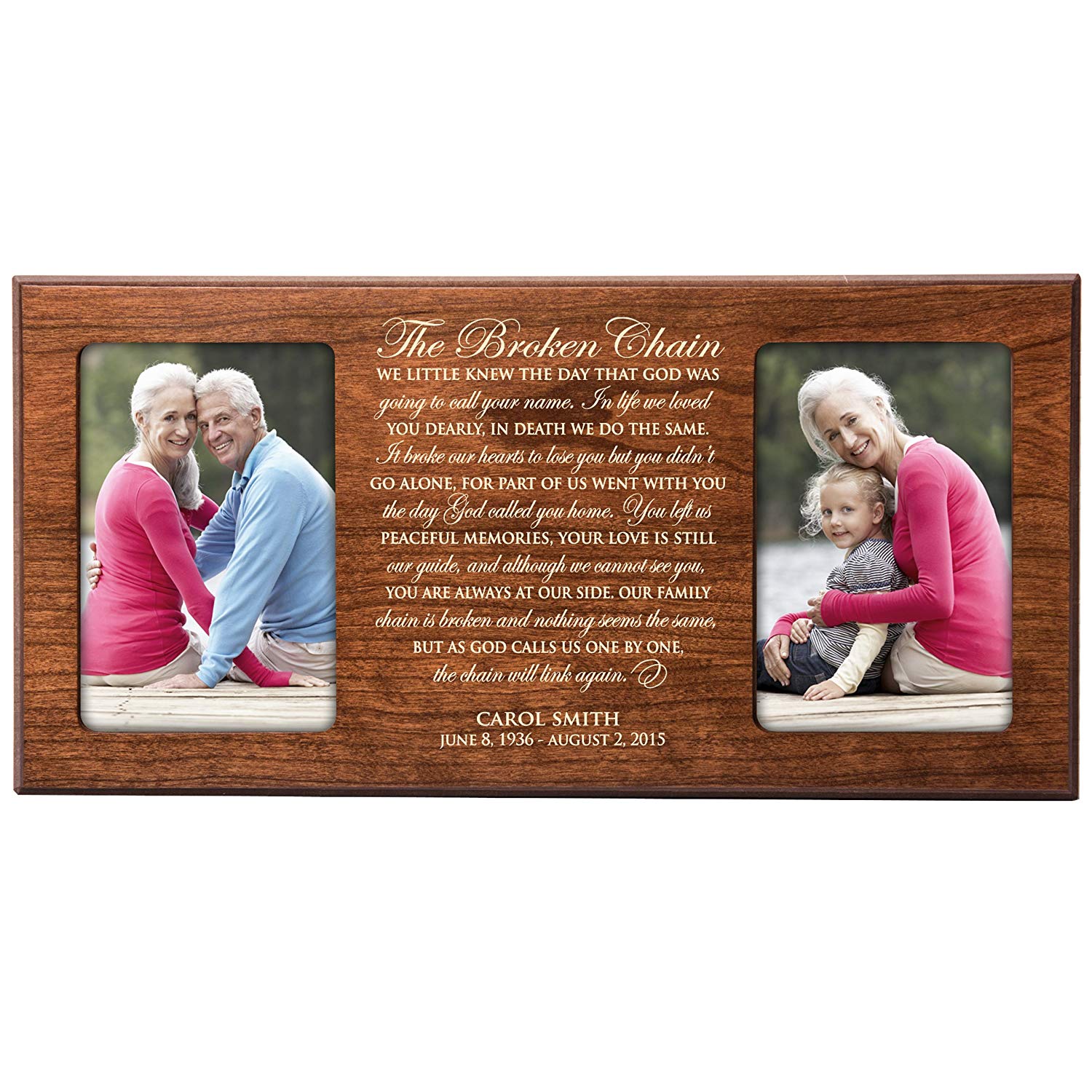 Custom Wooden Memorial Double Picture Frame holds 2-4x6 photo - The Broken Chain - LifeSong Milestones