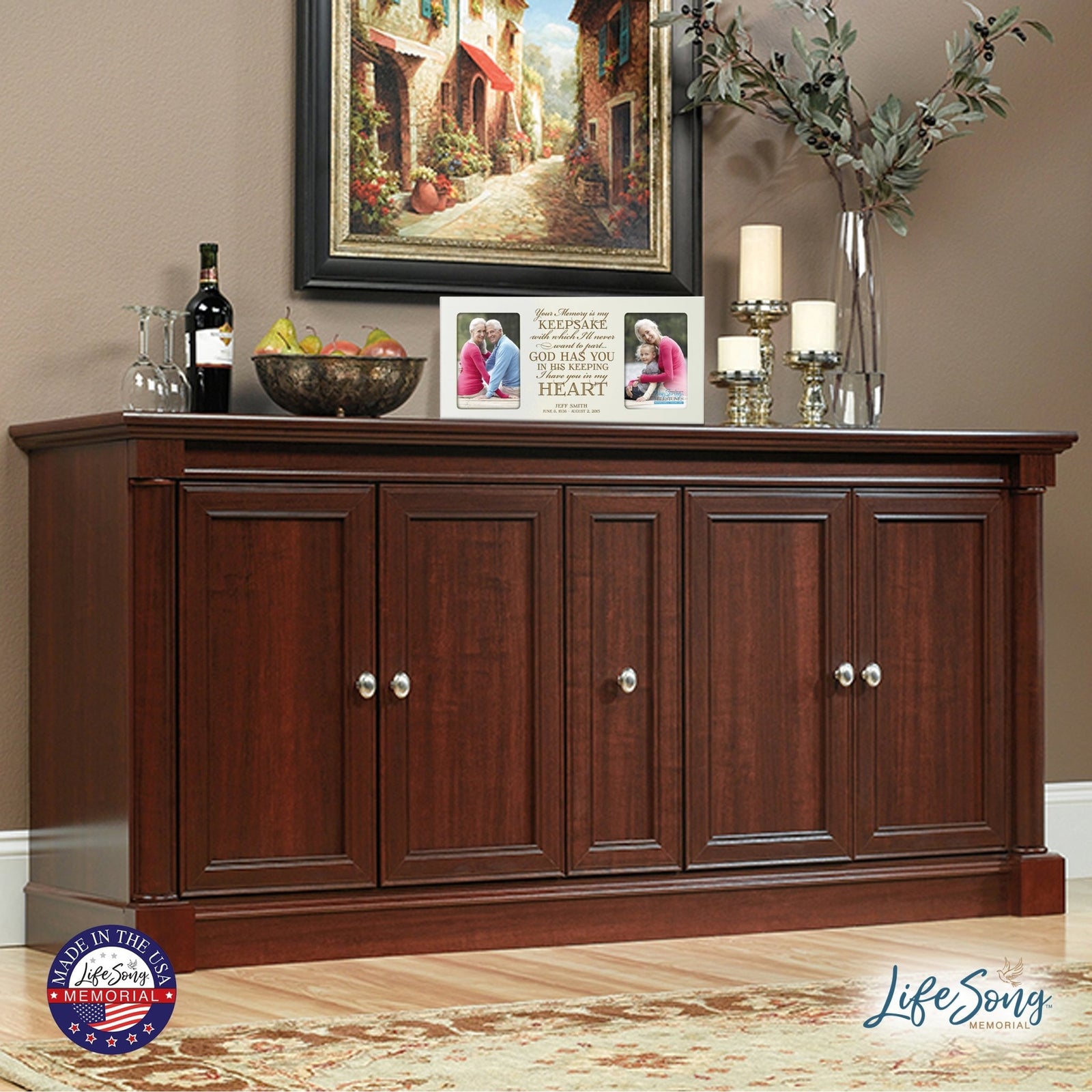 Custom Wooden Memorial Double Picture Frame holds 2-4x6 photo - Your Memory - LifeSong Milestones