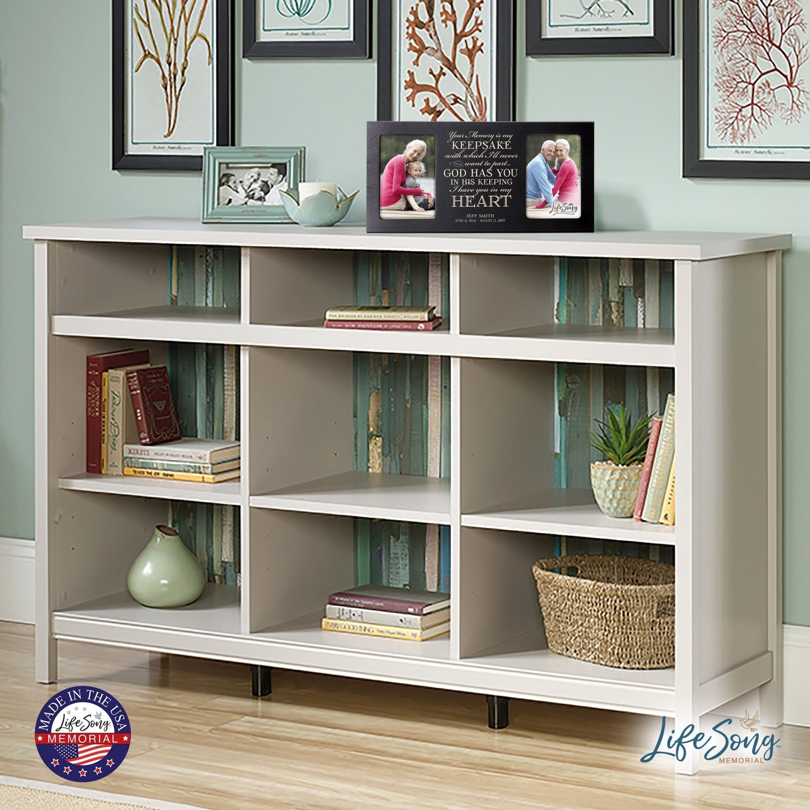 Custom Wooden Memorial Double Picture Frame holds 2-4x6 photo - Your Memory - LifeSong Milestones