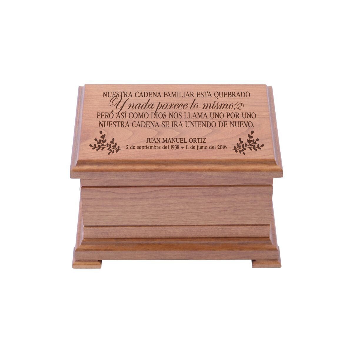 Custom Wooden Memorial Urn Box for Human Ashes holds 210 cu in In Memory Of A Life - LifeSong Milestones