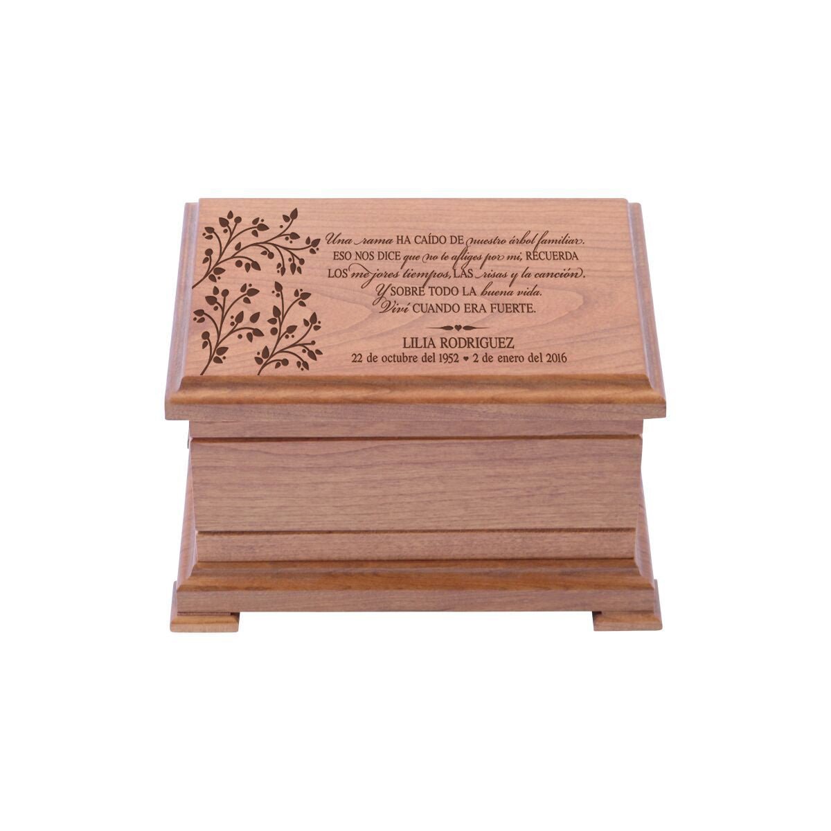 Custom Wooden Memorial Urn Box for Human Ashes holds 210 cu in In Memory Of A Life - LifeSong Milestones