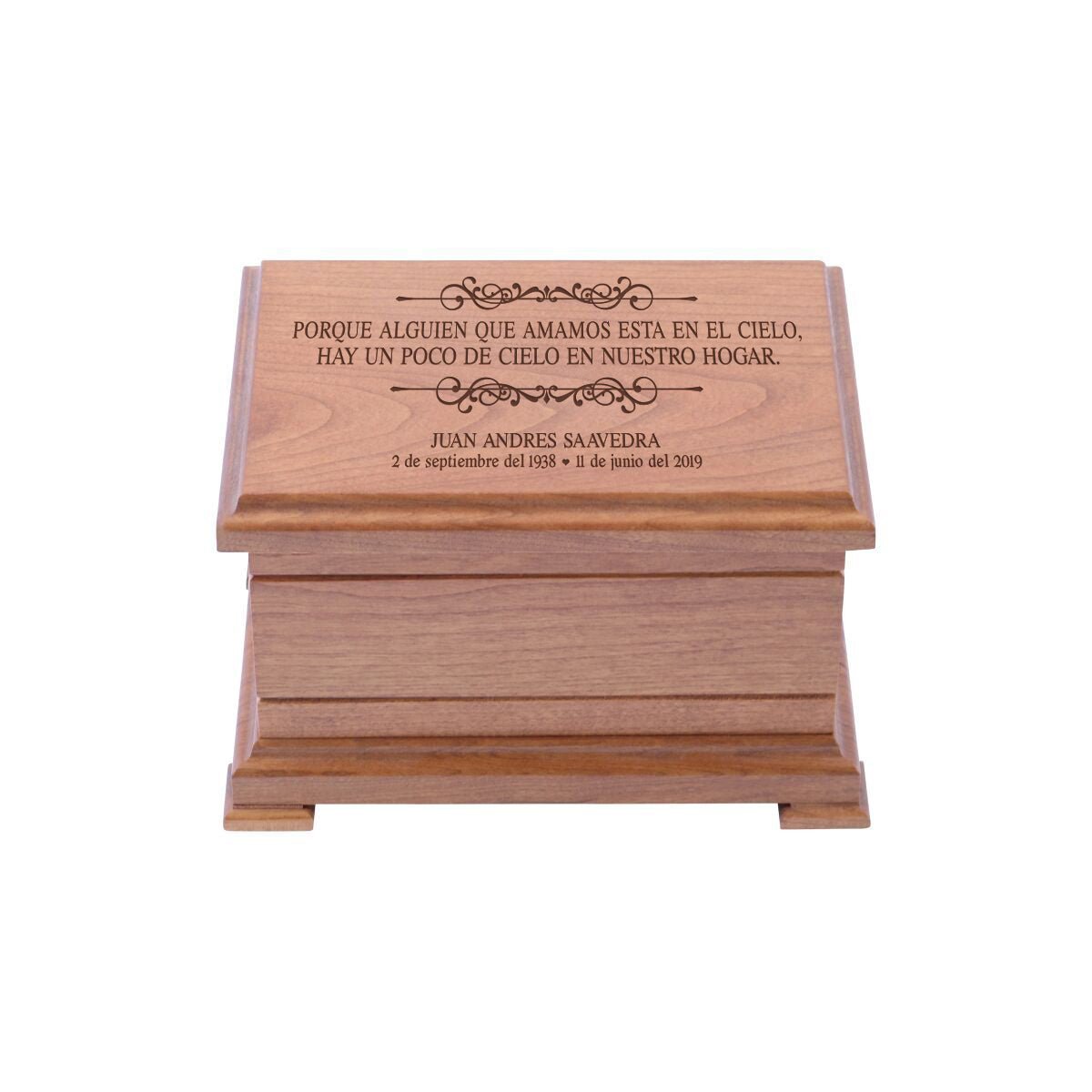 Custom Wooden Memorial Urn Box for Human Ashes holds 210 cu in In Memory Of A Life - LifeSong Milestones
