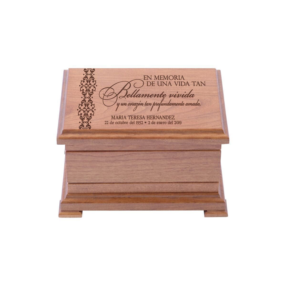 Custom Wooden Memorial Urn Box for Human Ashes holds 210 cu in In Memory Of A Life - LifeSong Milestones