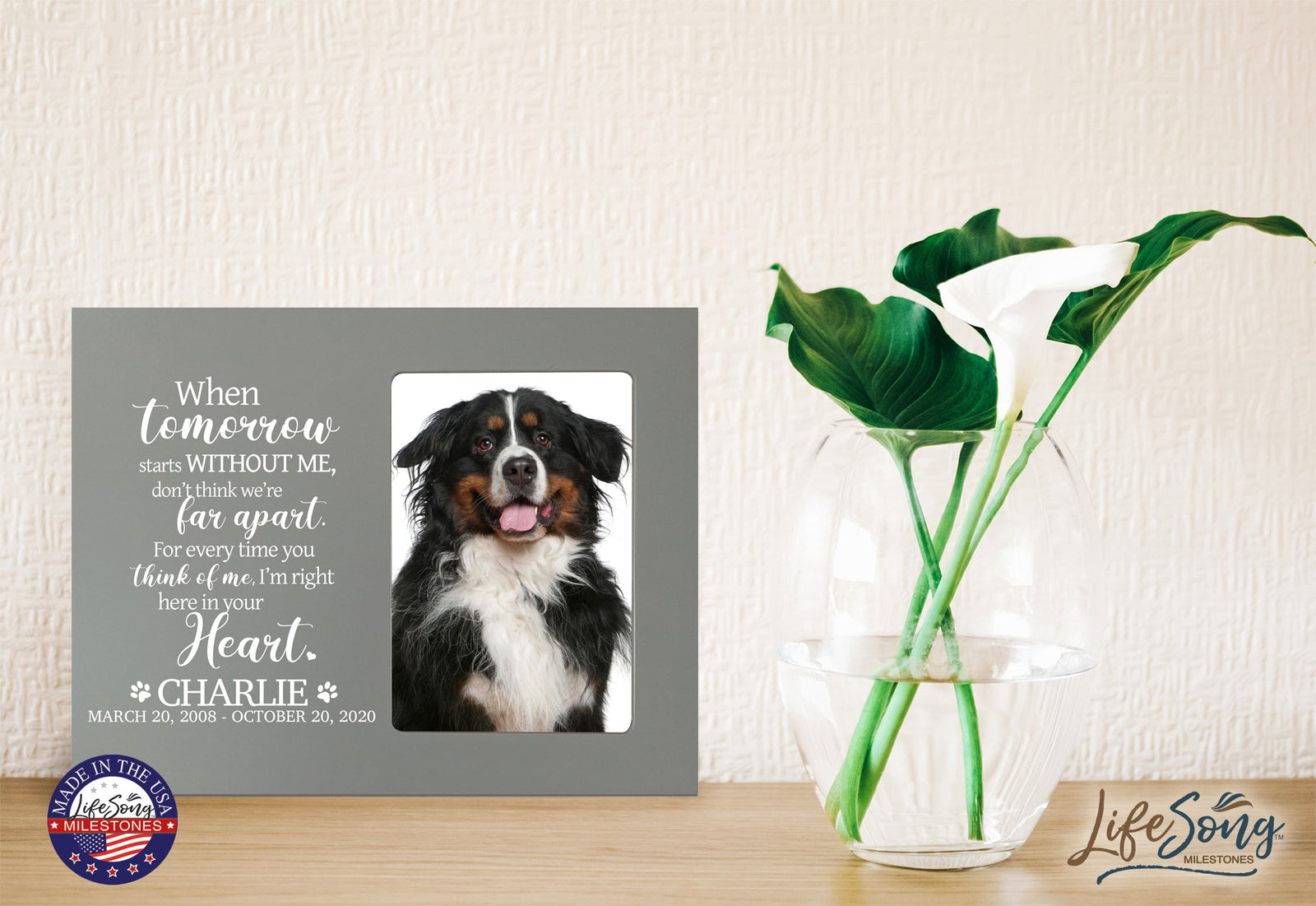 Custom Wooden Pet Memorial 8x10 Picture Frame holds 4x6 photo When Tomorrow Starts - LifeSong Milestones