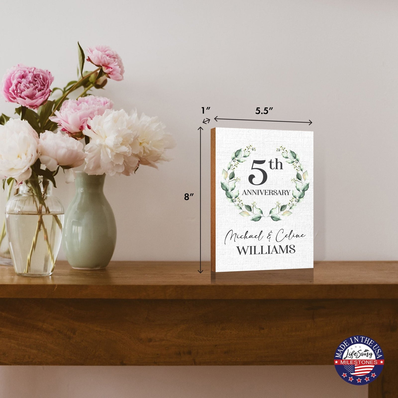 Custom Wooden Shelf Décor and Tabletop Signs for Wedding Anniversary - LifeSong Milestones