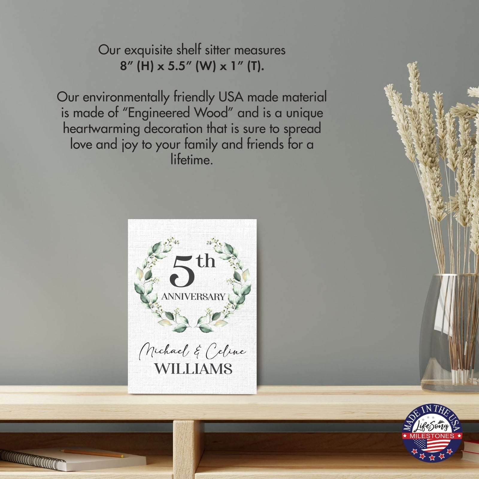 Custom Wooden Shelf Décor and Tabletop Signs for Wedding Anniversary - LifeSong Milestones