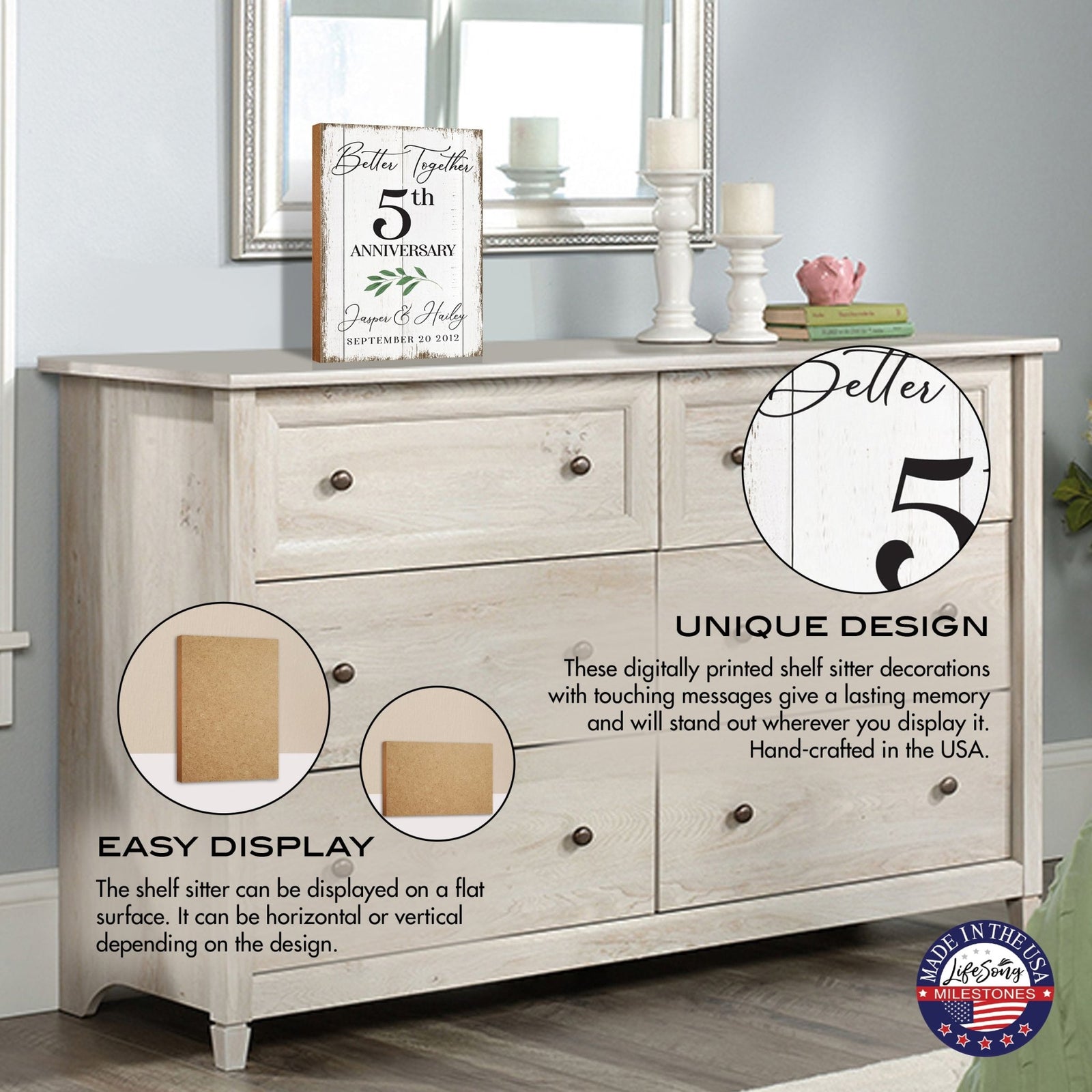 Elevate your home with our Wedding Anniversary Tabletop Signs - MDF wood decor with unique digitally printed designs.