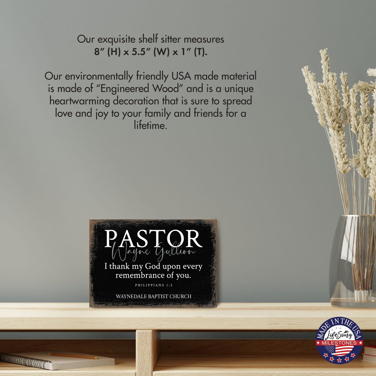 Custom Wooden Shelf Décor and Tabletop Signs Gift for Pastor - LifeSong Milestones