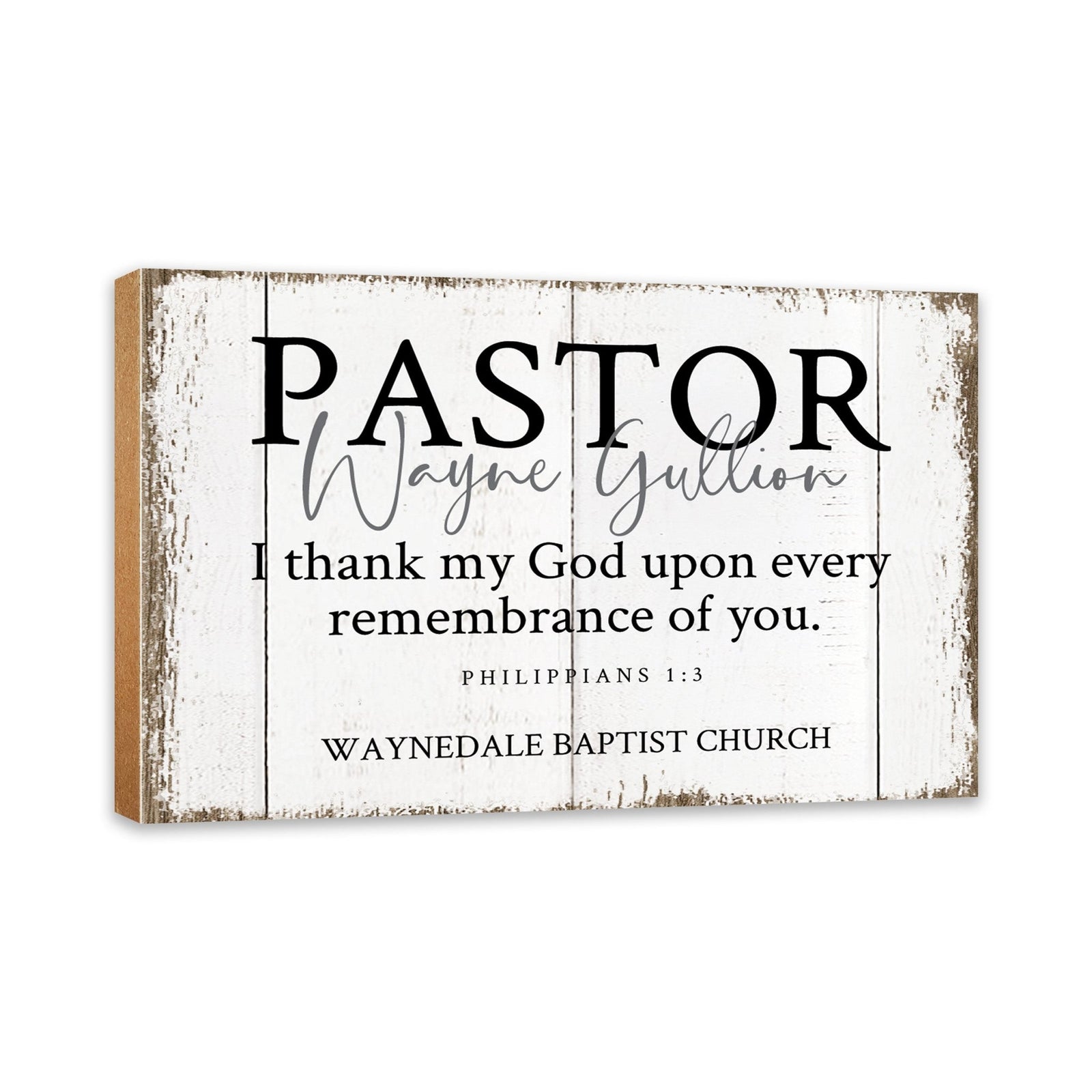 Custom Wooden Shelf Décor and Tabletop Signs Gift for Pastor - LifeSong Milestones