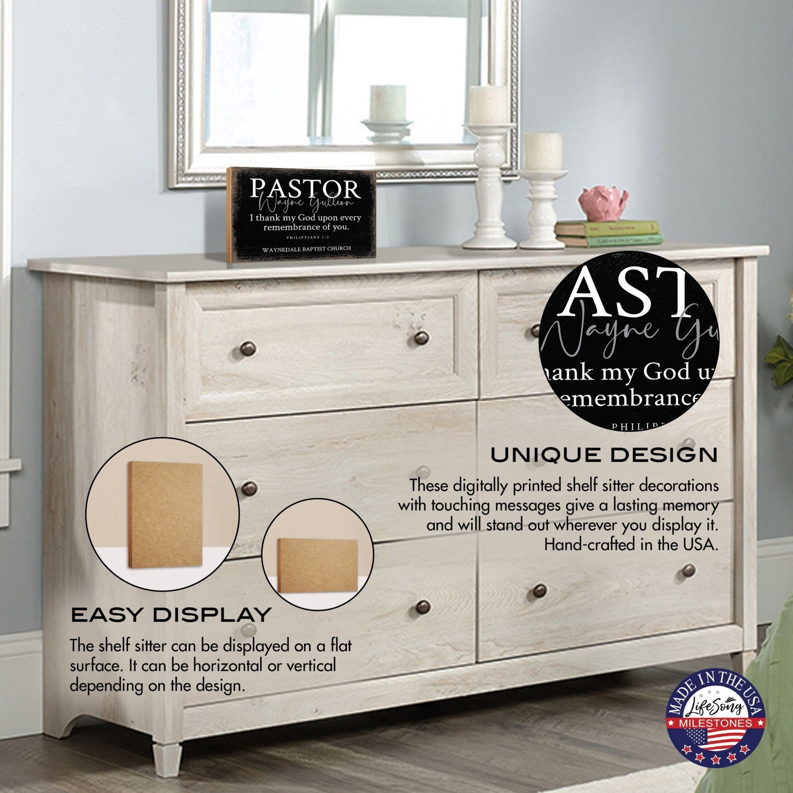 Custom Wooden Shelf Décor and Tabletop Signs Gift for Pastor - LifeSong Milestones