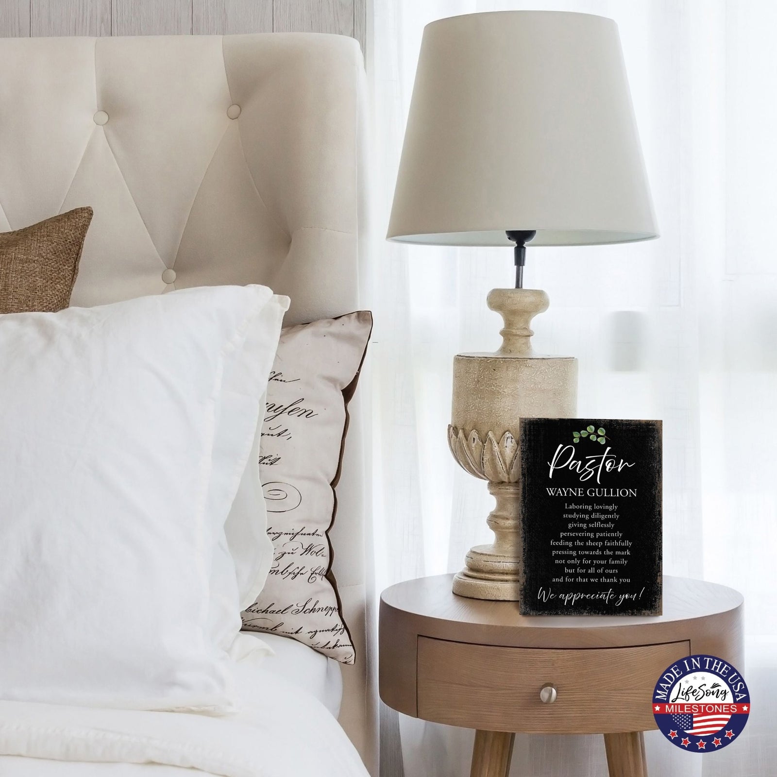 Custom Wooden Shelf Décor and Tabletop Signs Gift for Pastor - LifeSong Milestones