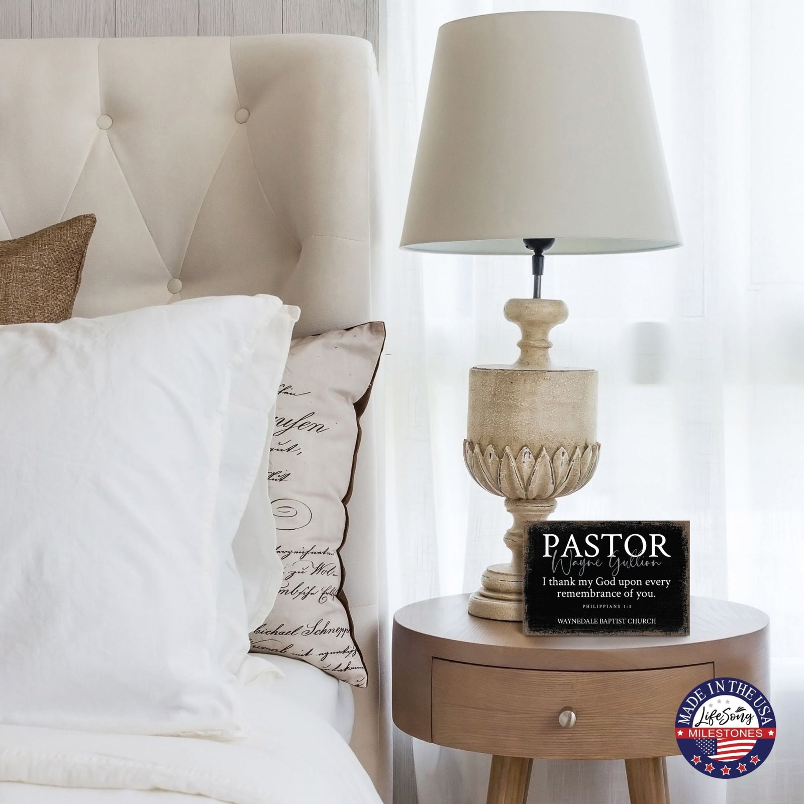 Custom Wooden Shelf Décor and Tabletop Signs Gift for Pastor - LifeSong Milestones