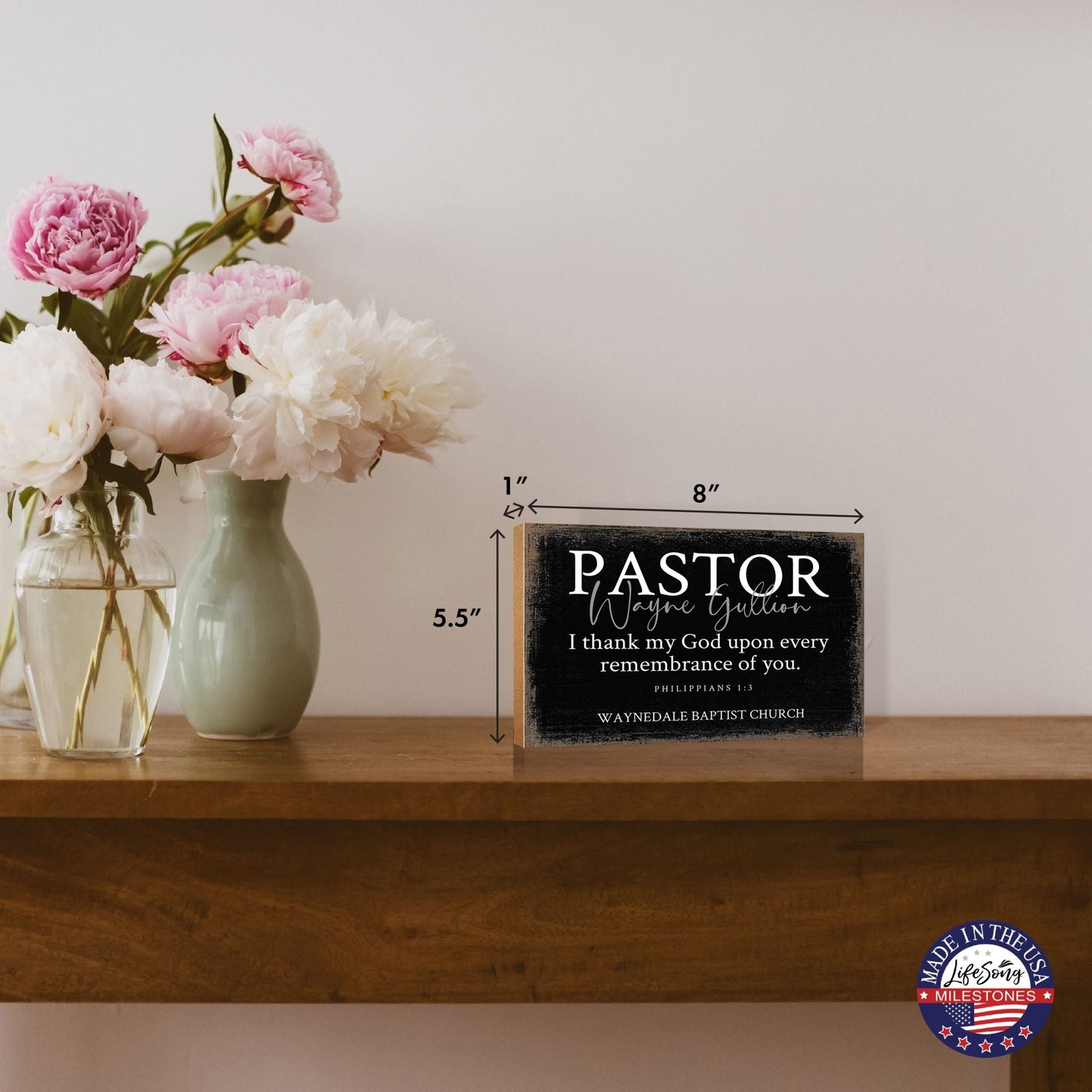 Custom Wooden Shelf Décor and Tabletop Signs Gift for Pastor - LifeSong Milestones