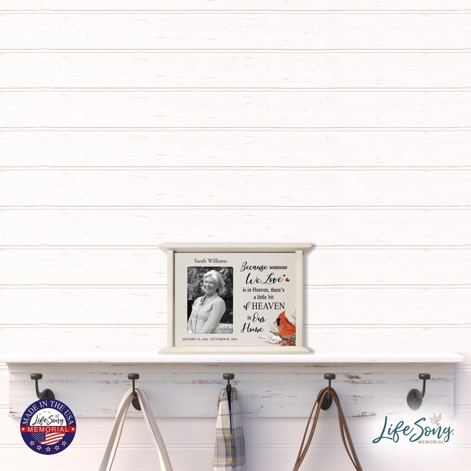 Customized Cardinal Memorial Cremation Urn Wooden Urn Box with 4x6 Photo holds 200 cu in Because Someone We Love - LifeSong Milestones