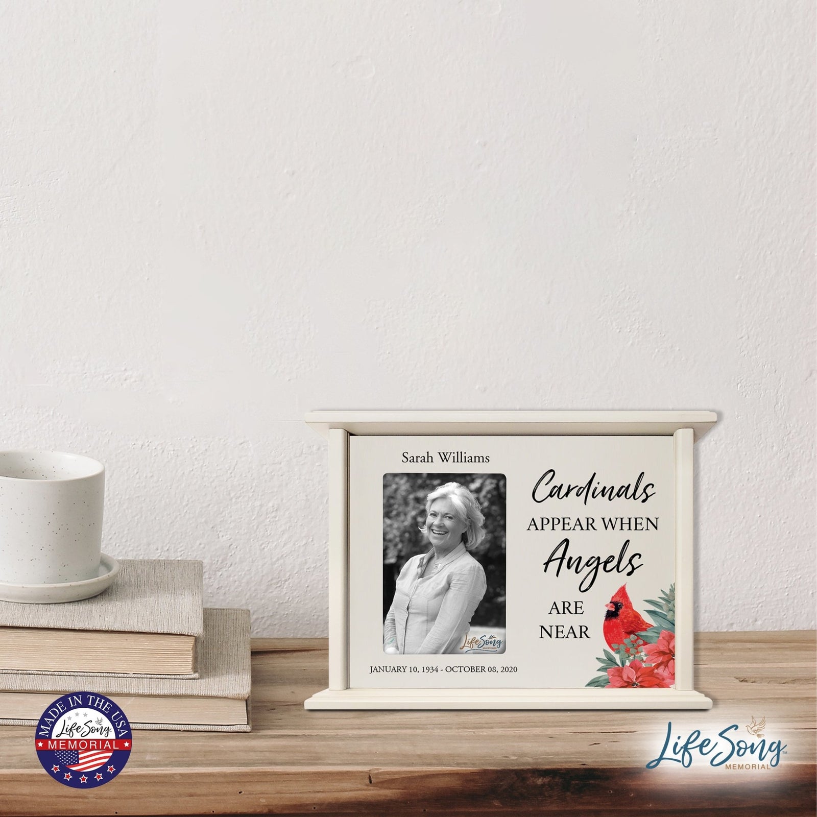 Customized Cardinal Memorial Cremation Urn Wooden Urn Box with 4x6 Photo holds 200 cu in Cardinals Appear When - LifeSong Milestones