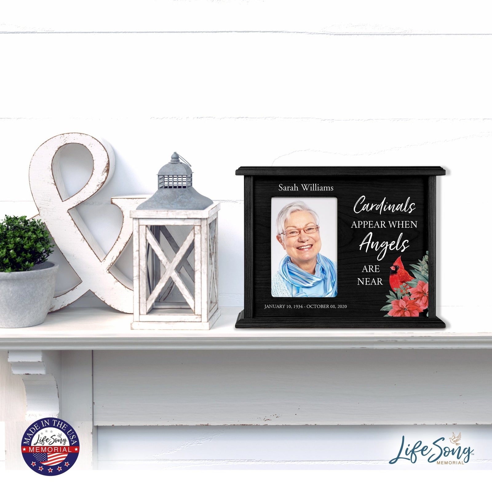 Customized Cardinal Memorial Cremation Urn Wooden Urn Box with 4x6 Photo holds 200 cu in Cardinals Appear When - LifeSong Milestones