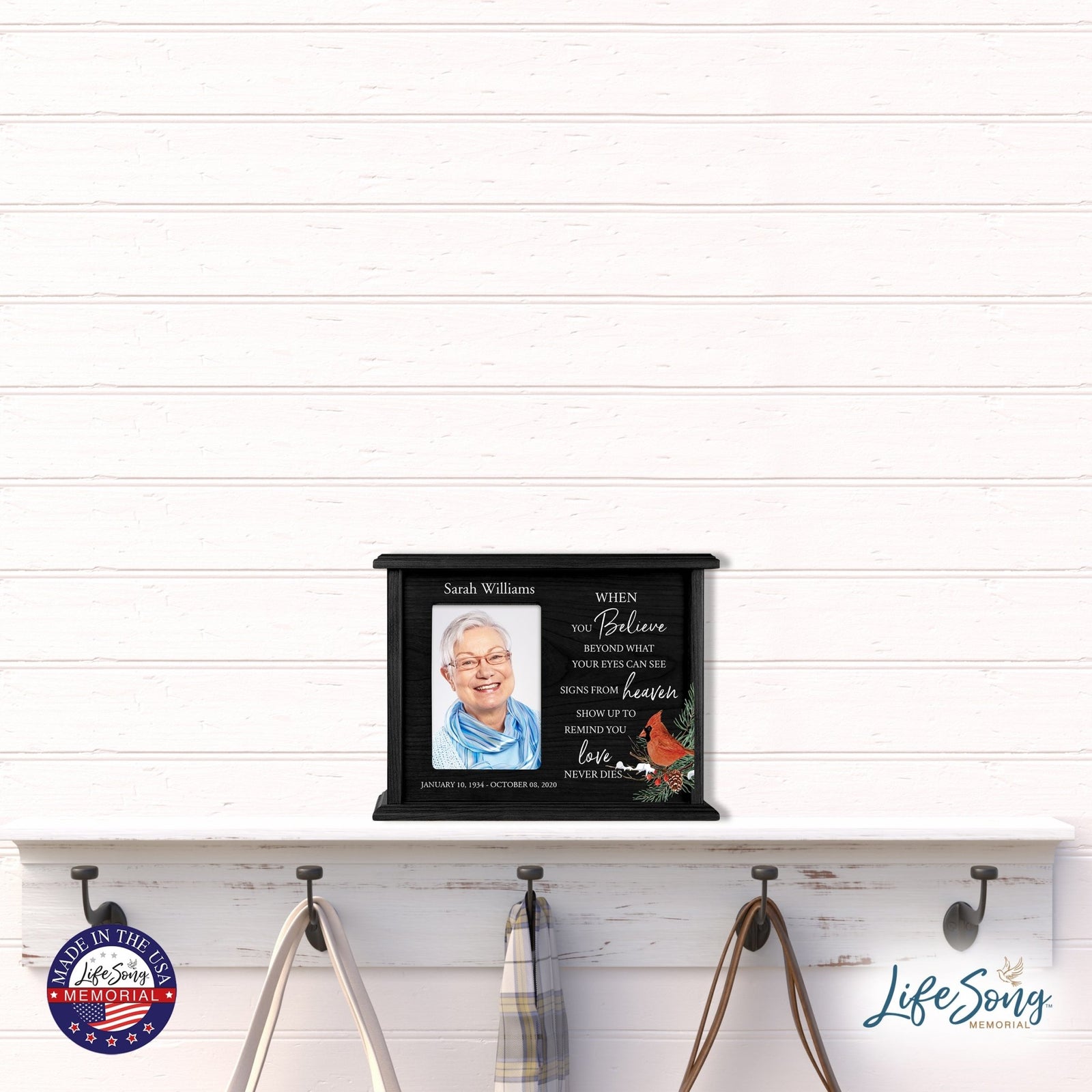 Customized Cardinal Memorial Cremation Urn Wooden Urn Box with 4x6 Photo holds 200 cu in When You Believe - LifeSong Milestones