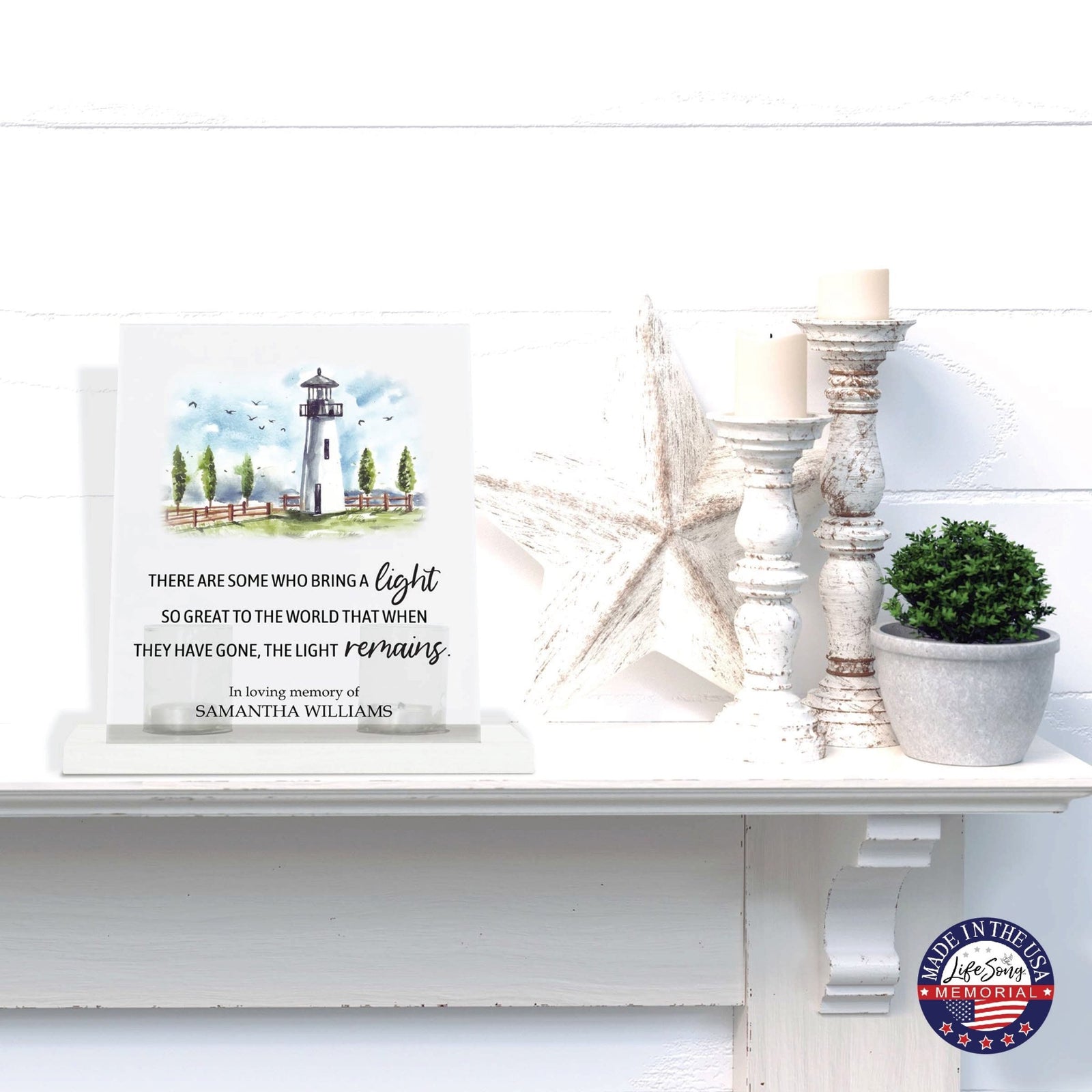 Customized Memorial Frosted Acrylic Tealight Sign With Wooden Base For the Loss Of A Loved One - There Are Some Who Bring The Light - LifeSong Milestones