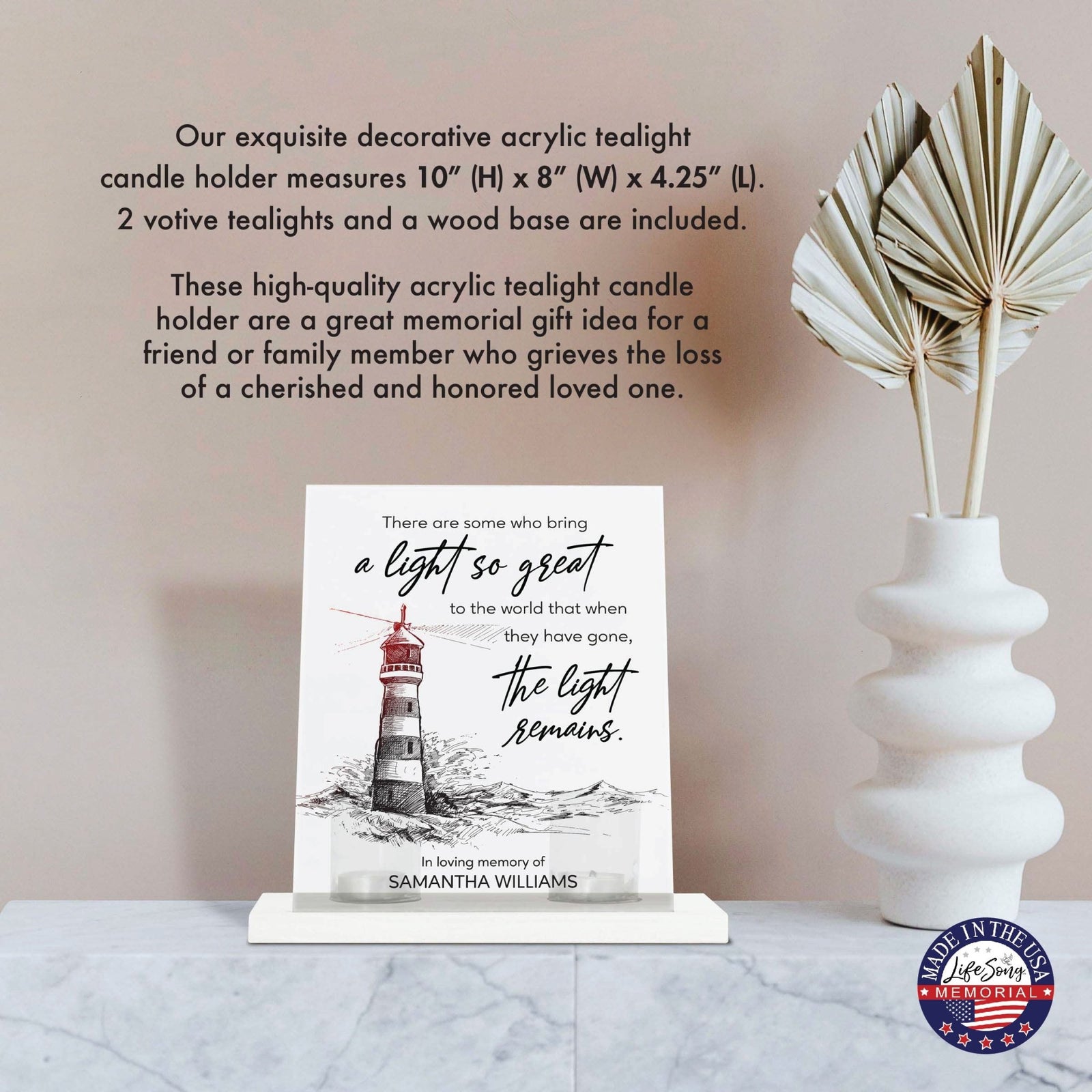 Customized Memorial Frosted Acrylic Tealight Sign With Wooden Base For the Loss Of A Loved One - There Are Some Who Bring The Light - LifeSong Milestones