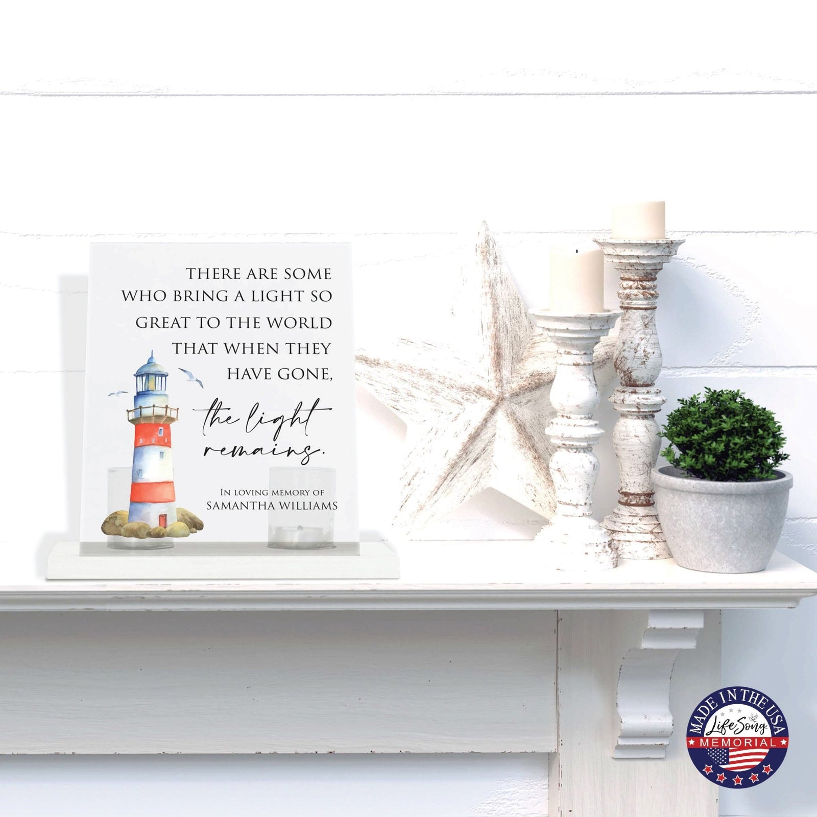 Customized Memorial Frosted Acrylic Tealight Sign With Wooden Base For the Loss Of A Loved One - There Are Some Who Bring The Light - LifeSong Milestones