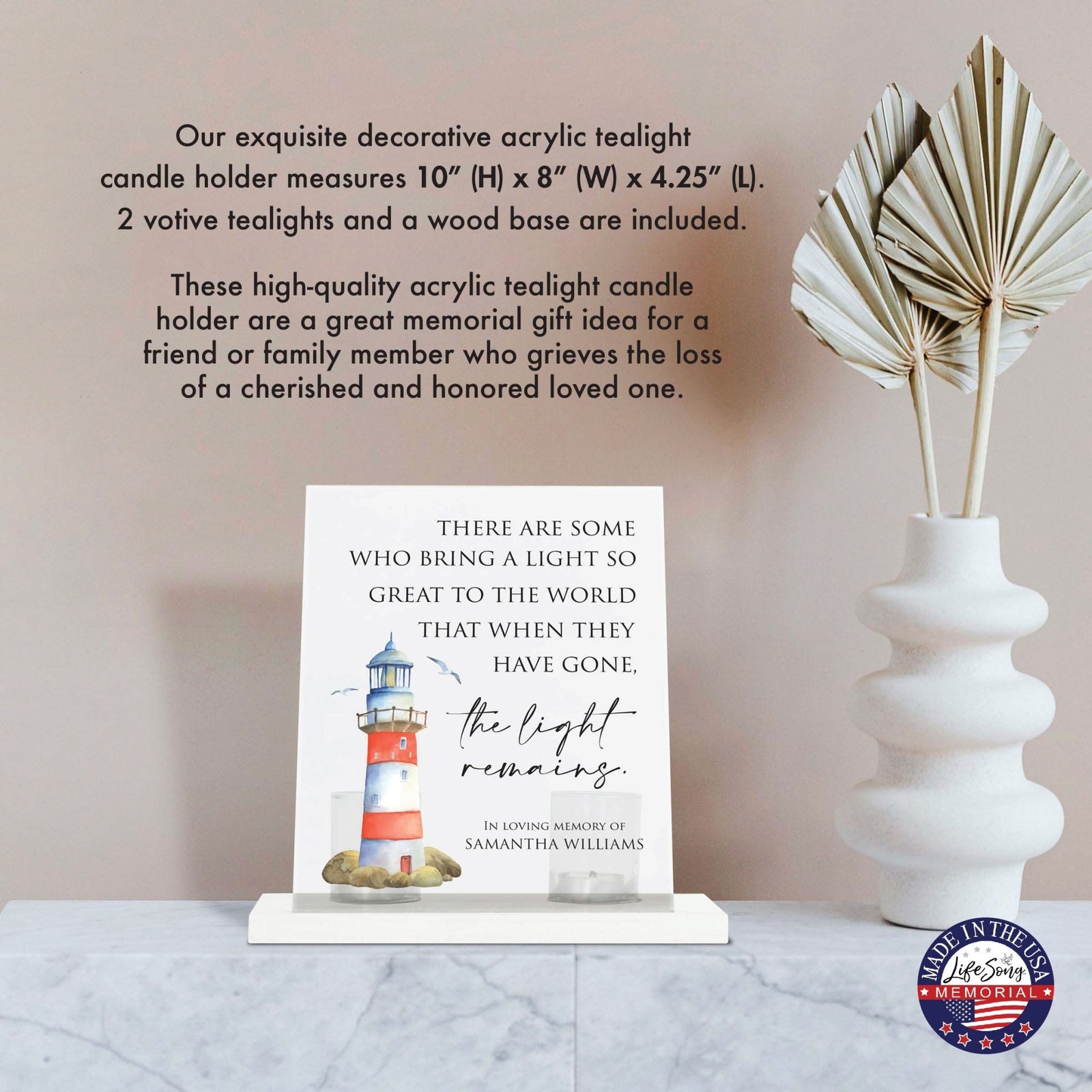 Customized Memorial Frosted Acrylic Tealight Sign With Wooden Base For the Loss Of A Loved One - There Are Some Who Bring The Light - LifeSong Milestones