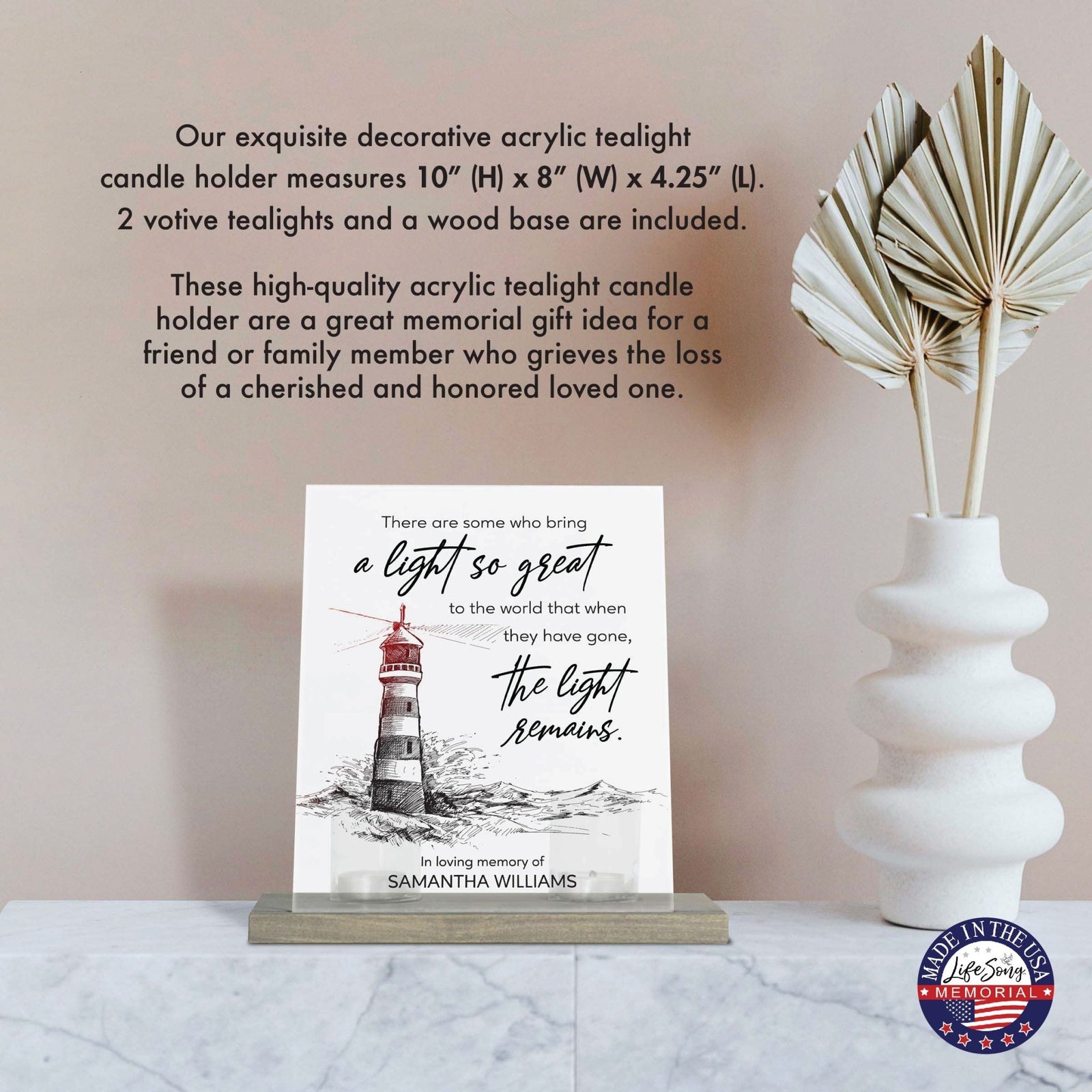 Customized Memorial Frosted Acrylic Tealight Sign With Wooden Base For the Loss Of A Loved One - There Are Some Who Bring The Light - LifeSong Milestones