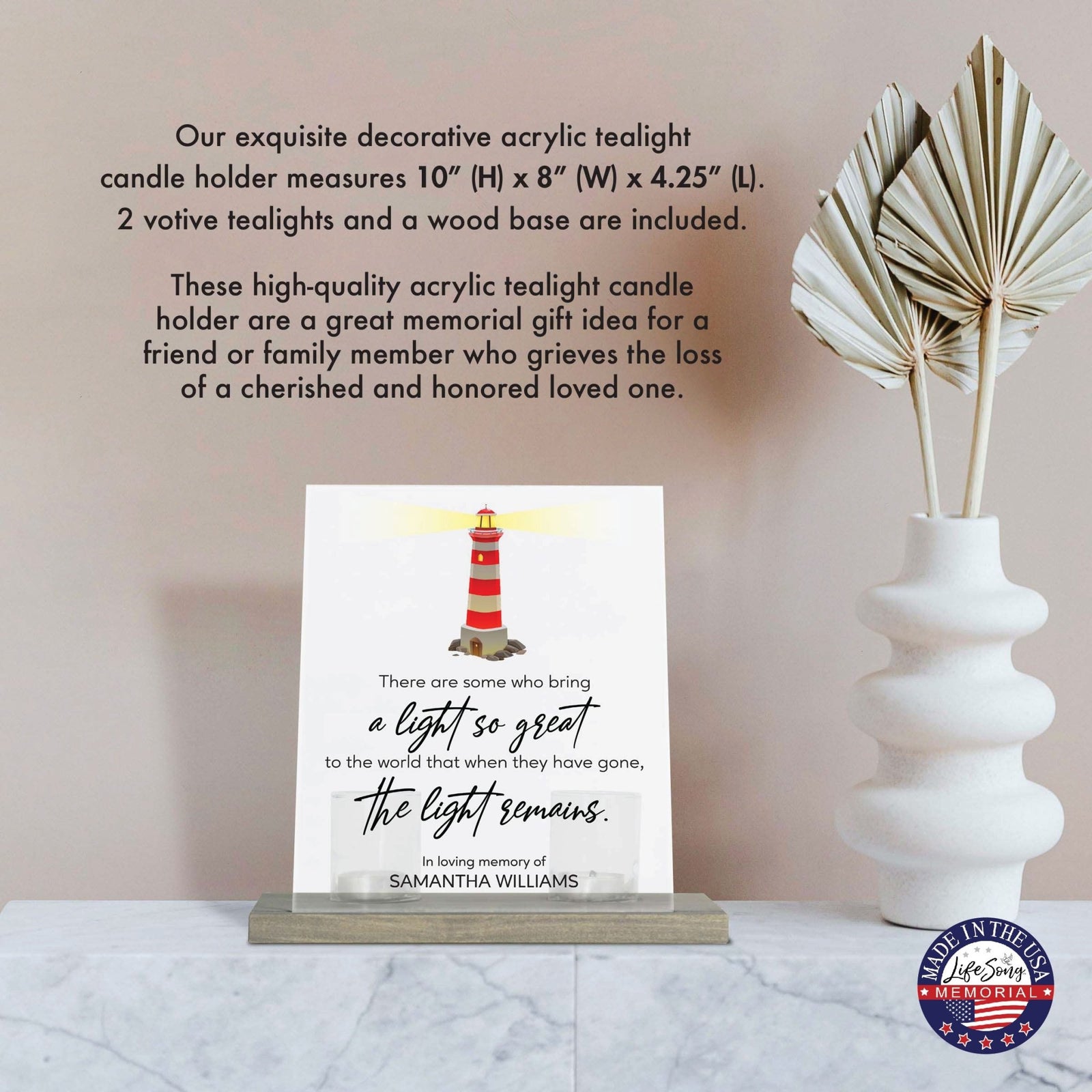 Customized Memorial Frosted Acrylic Tealight Sign With Wooden Base For the Loss Of A Loved One - There Are Some Who Bring The Light - LifeSong Milestones