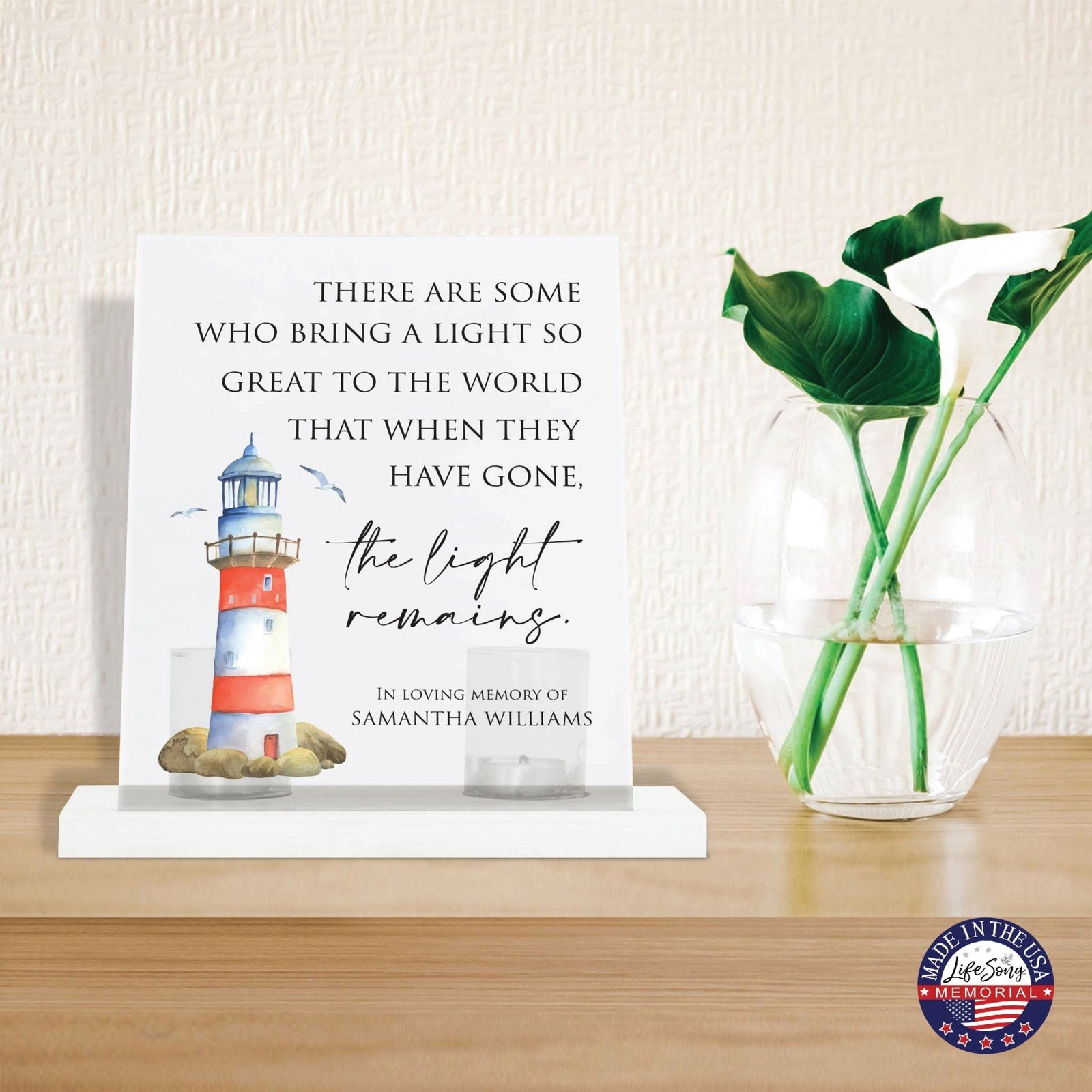 Customized Memorial Frosted Acrylic Tealight Sign With Wooden Base For the Loss Of A Loved One - There Are Some Who Bring The Light - LifeSong Milestones