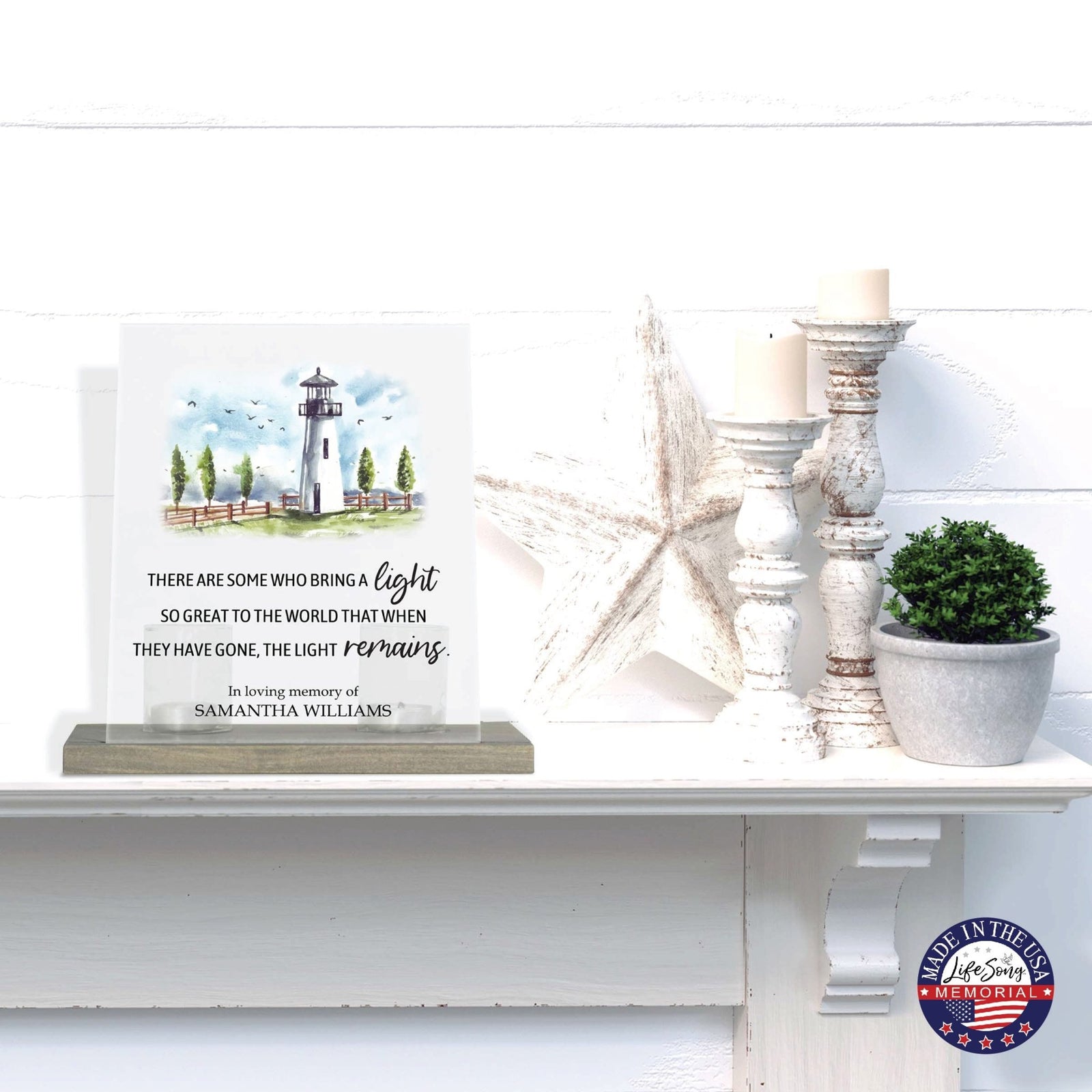 Customized Memorial Frosted Acrylic Tealight Sign With Wooden Base For the Loss Of A Loved One - There Are Some Who Bring The Light - LifeSong Milestones