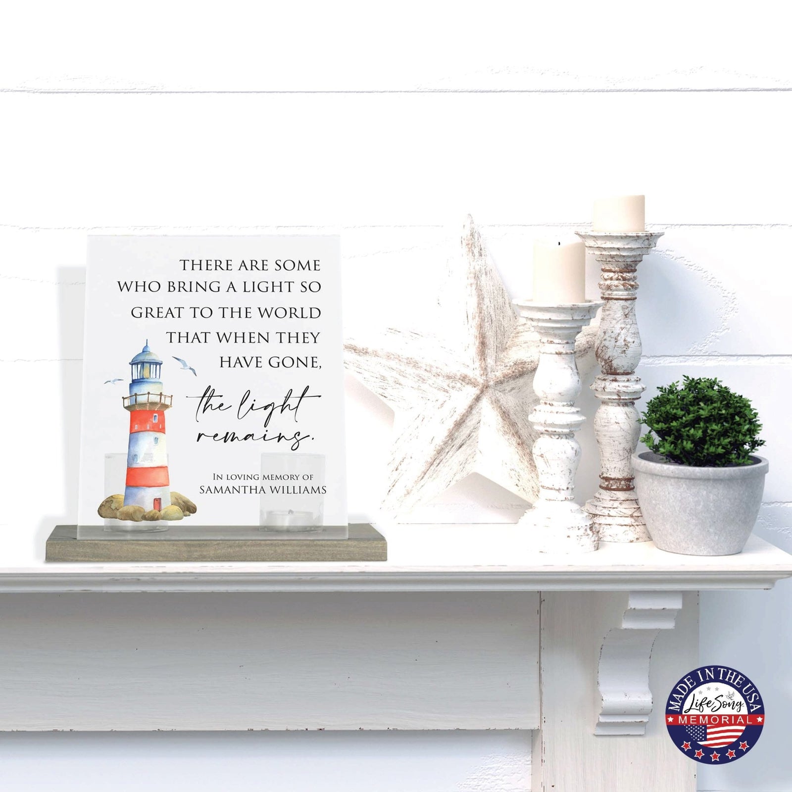 Customized Memorial Frosted Acrylic Tealight Sign With Wooden Base For the Loss Of A Loved One - There Are Some Who Bring The Light - LifeSong Milestones