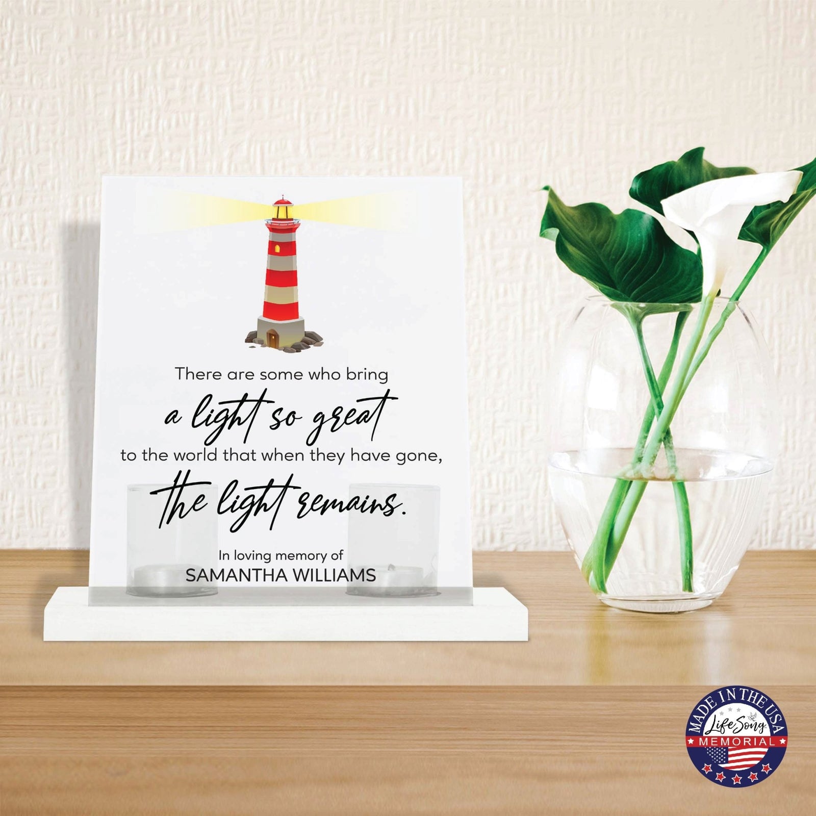 Customized Memorial Frosted Acrylic Tealight Sign With Wooden Base For the Loss Of A Loved One - There Are Some Who Bring The Light - LifeSong Milestones