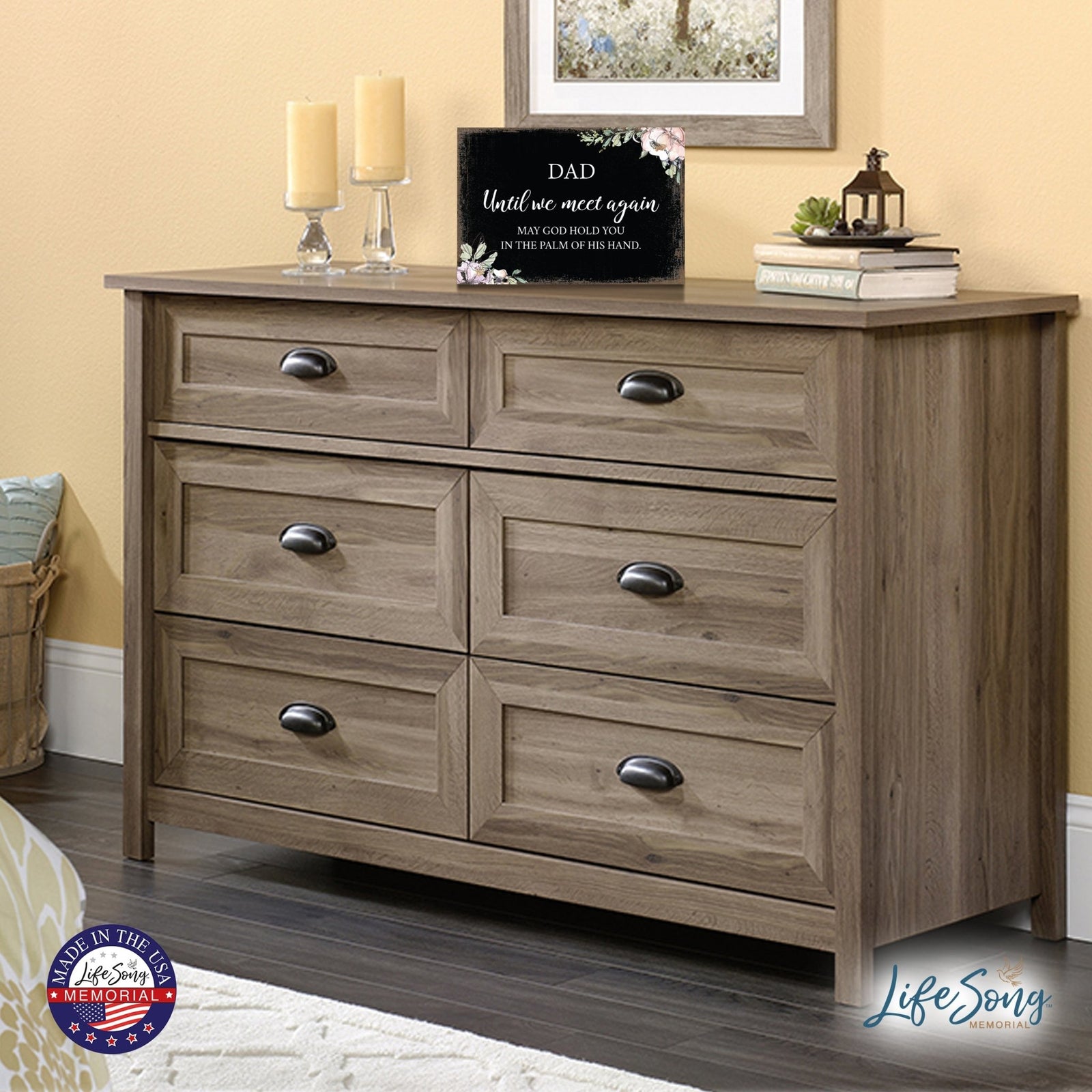 Dad, Until We, Meet Again Wooden Floral 5.5x8 Inches Memorial Art Sign Table Top and shelf decor For Home Décor - LifeSong Milestones