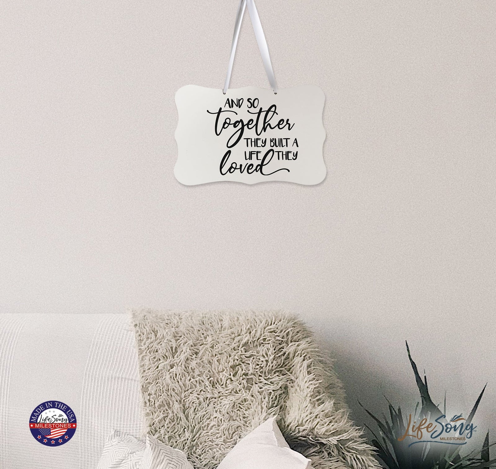 Digitally Printed Ribbon Signs Wall Decor 8” x 12” x 0.125" Includes Ribbon - And So Together - LifeSong Milestones