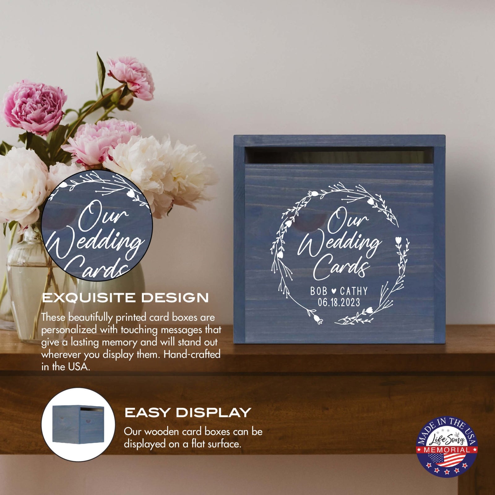 Elegant and Durable Pine Wood Wedding Card Box (Bob & Cathy) - LifeSong Milestones