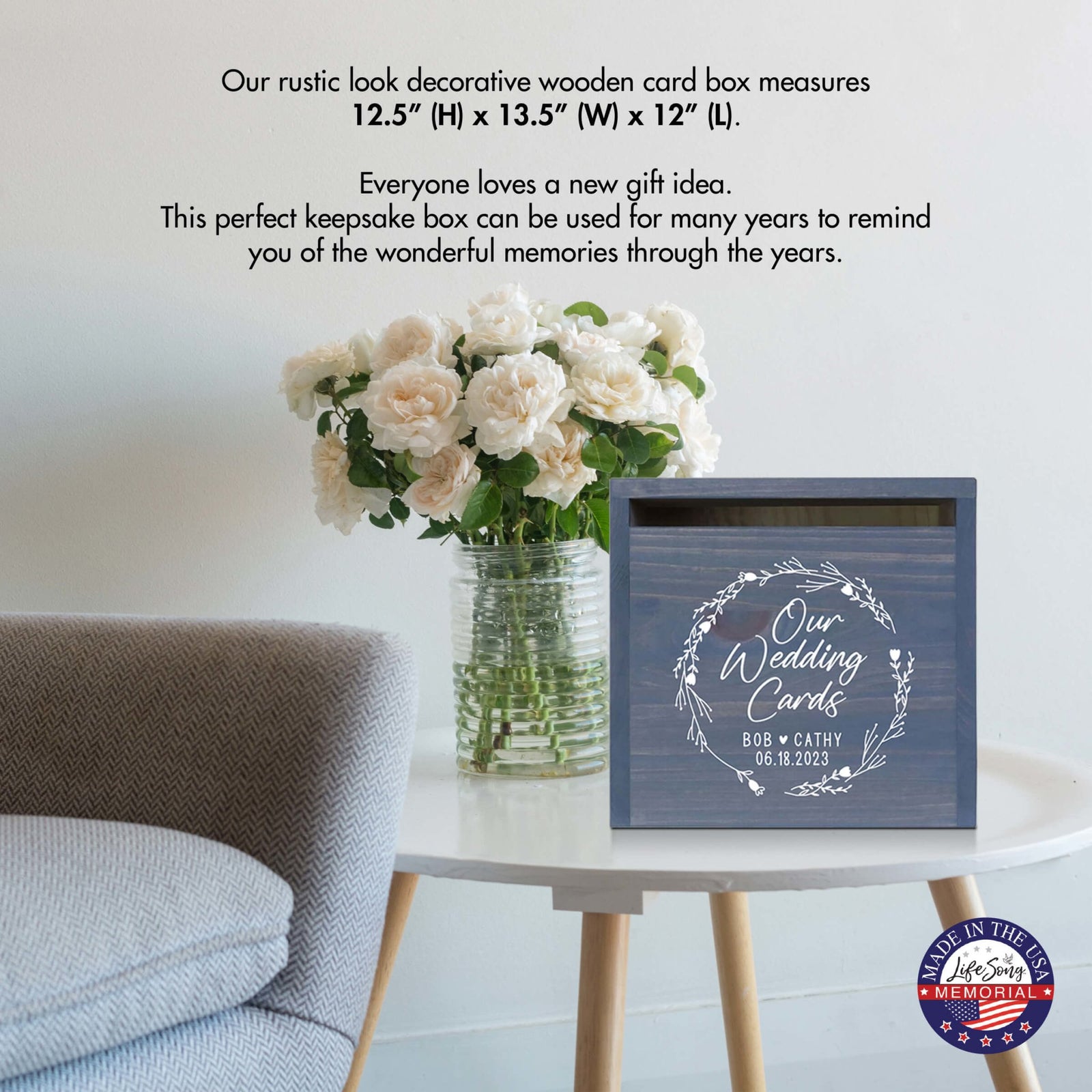 Elegant and Durable Pine Wood Wedding Card Box (Bob & Cathy) - LifeSong Milestones