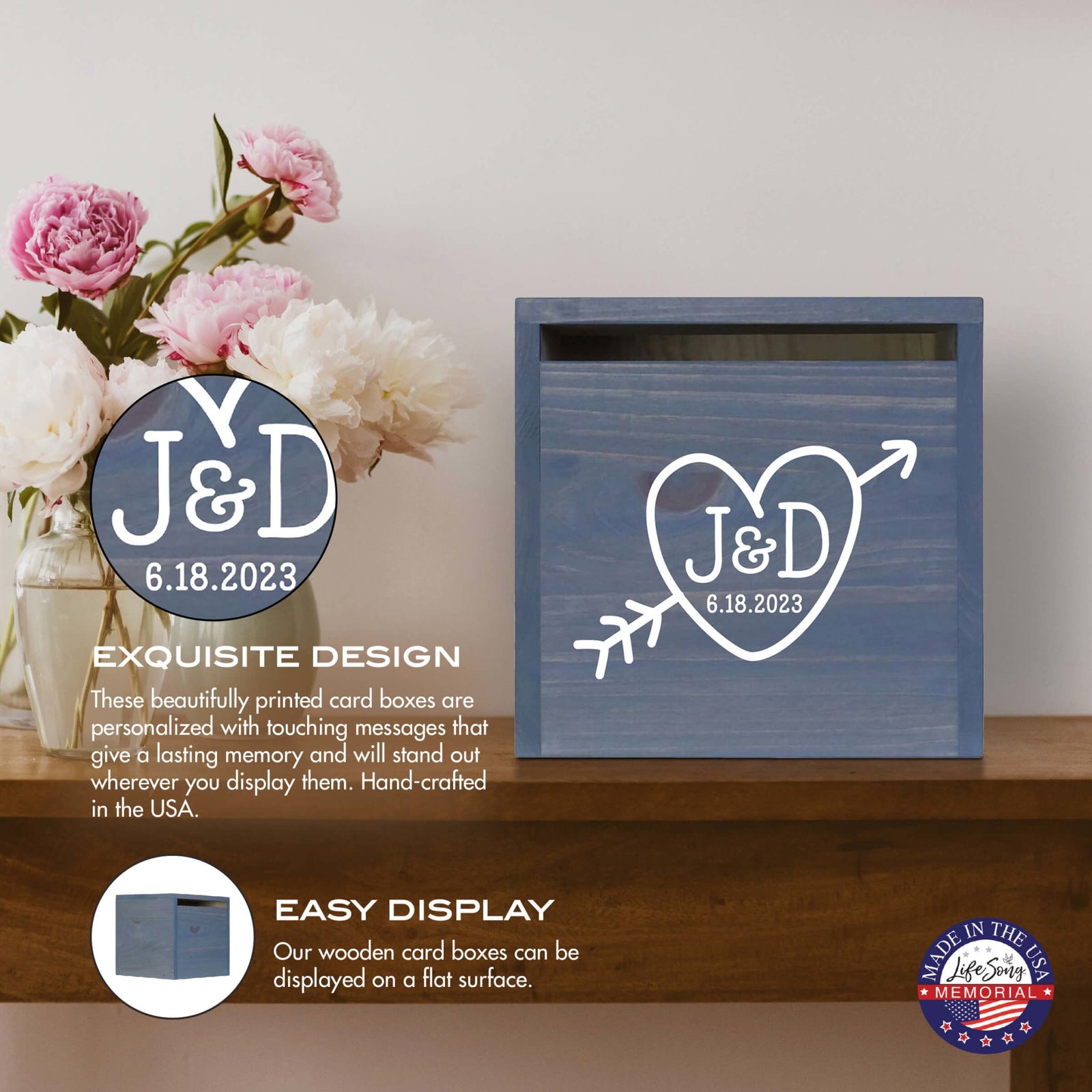 Elegant and Durable Pine Wood Wedding Card Box (Bob & Cathy) - LifeSong Milestones