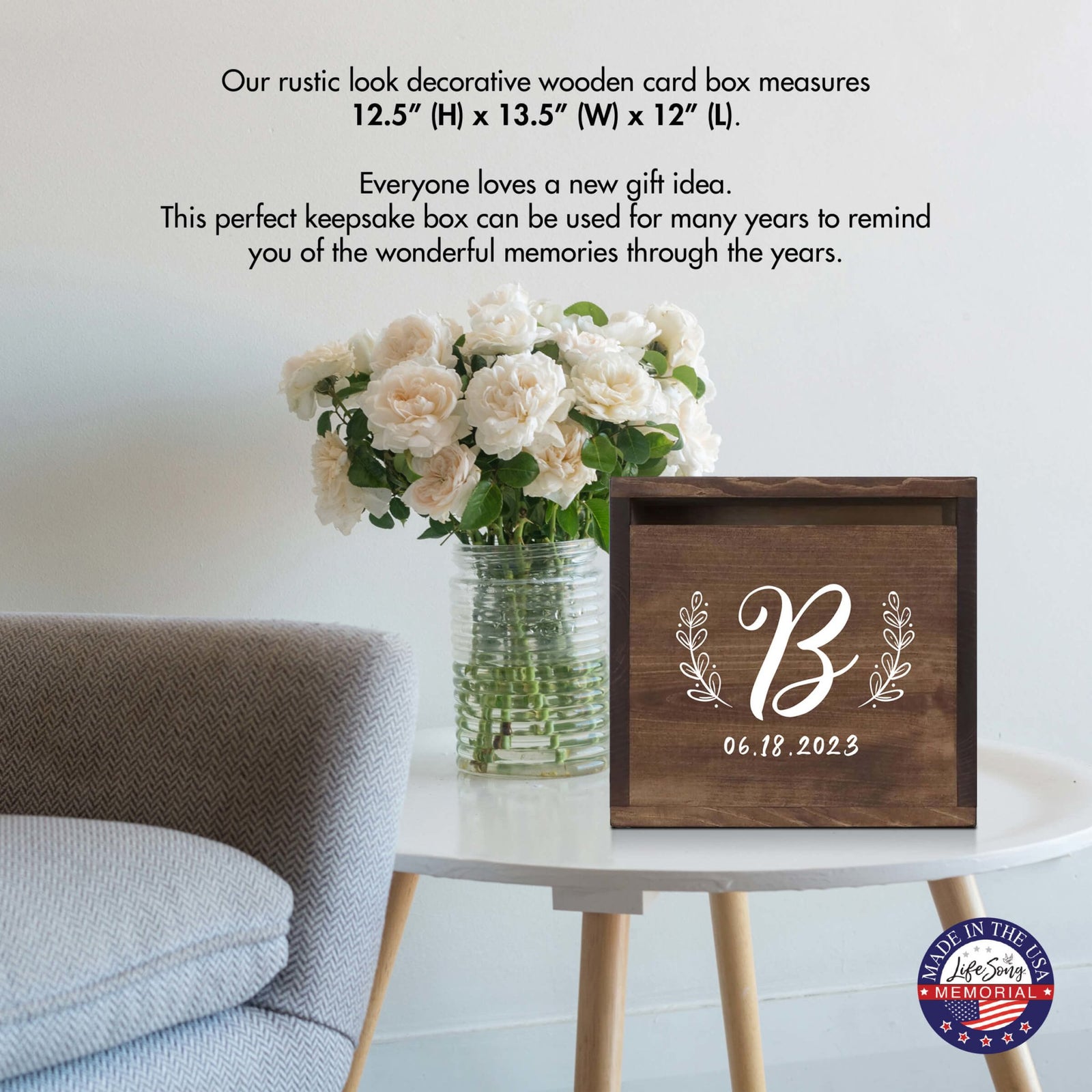 Elegant and Durable Pine Wood Wedding Card Box (Family Name Initial 2) - LifeSong Milestones